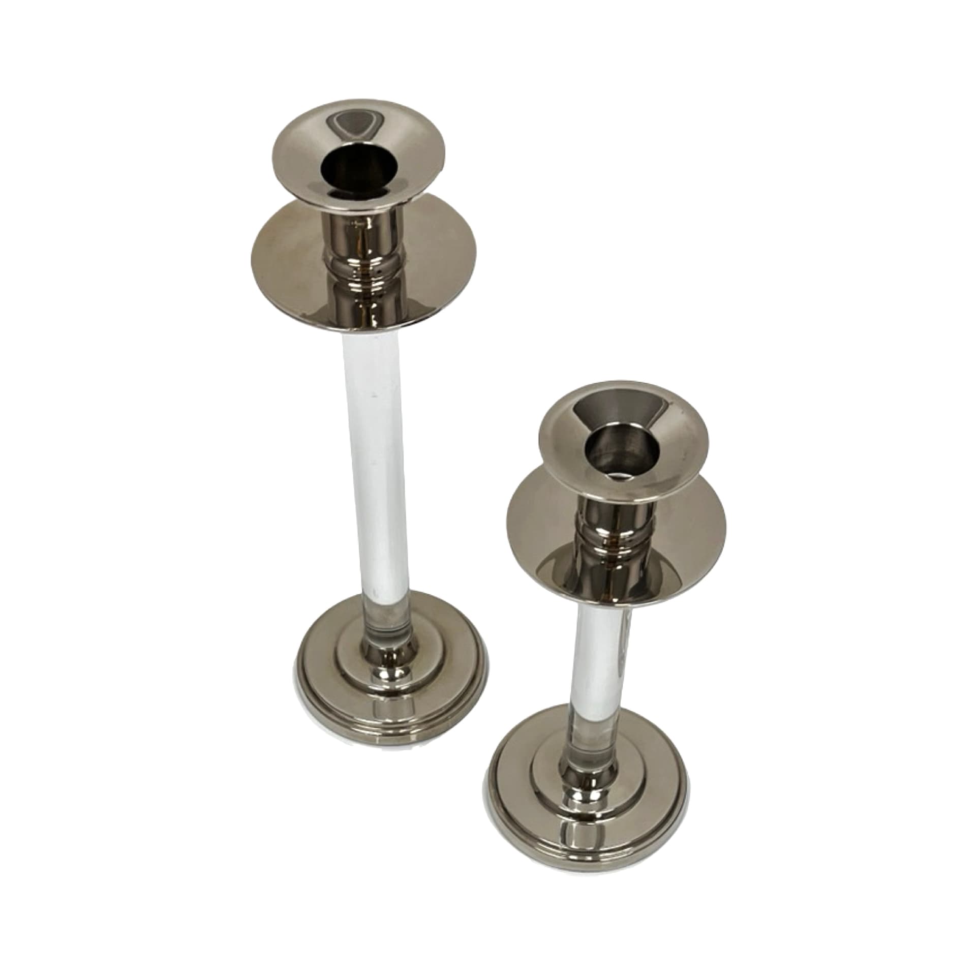 Pair of candlesticks, silver transparent, silver-plated metal acrylic glass, by E. Ericson, Svenskt Tenn, Sweden, 1960s. - 308839