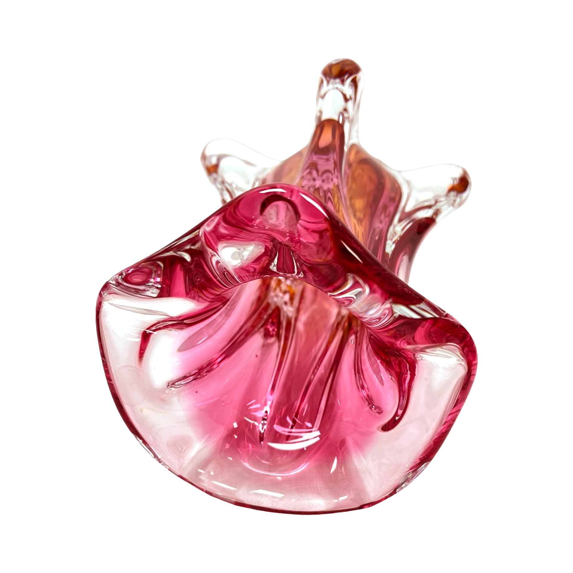 Vase Tulip, pink orange transparent, soda-lime glass, by J. Hospodka, Chřibská Sklárna, Czechoslovakia, 1970s. - 308875