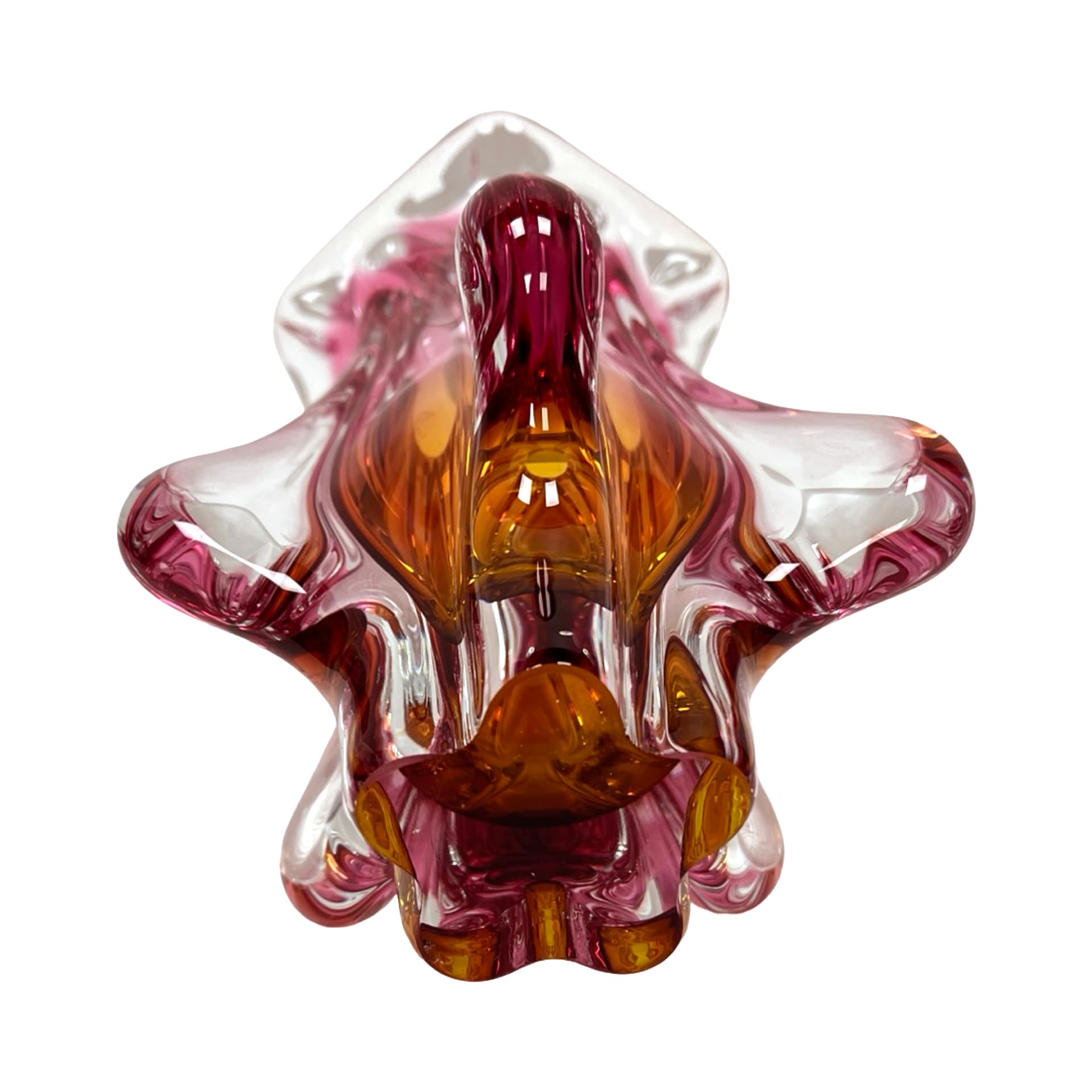 Vase Tulip, pink orange transparent, soda-lime glass, by J. Hospodka, Chřibská Sklárna, Czechoslovakia, 1970s. - 308877