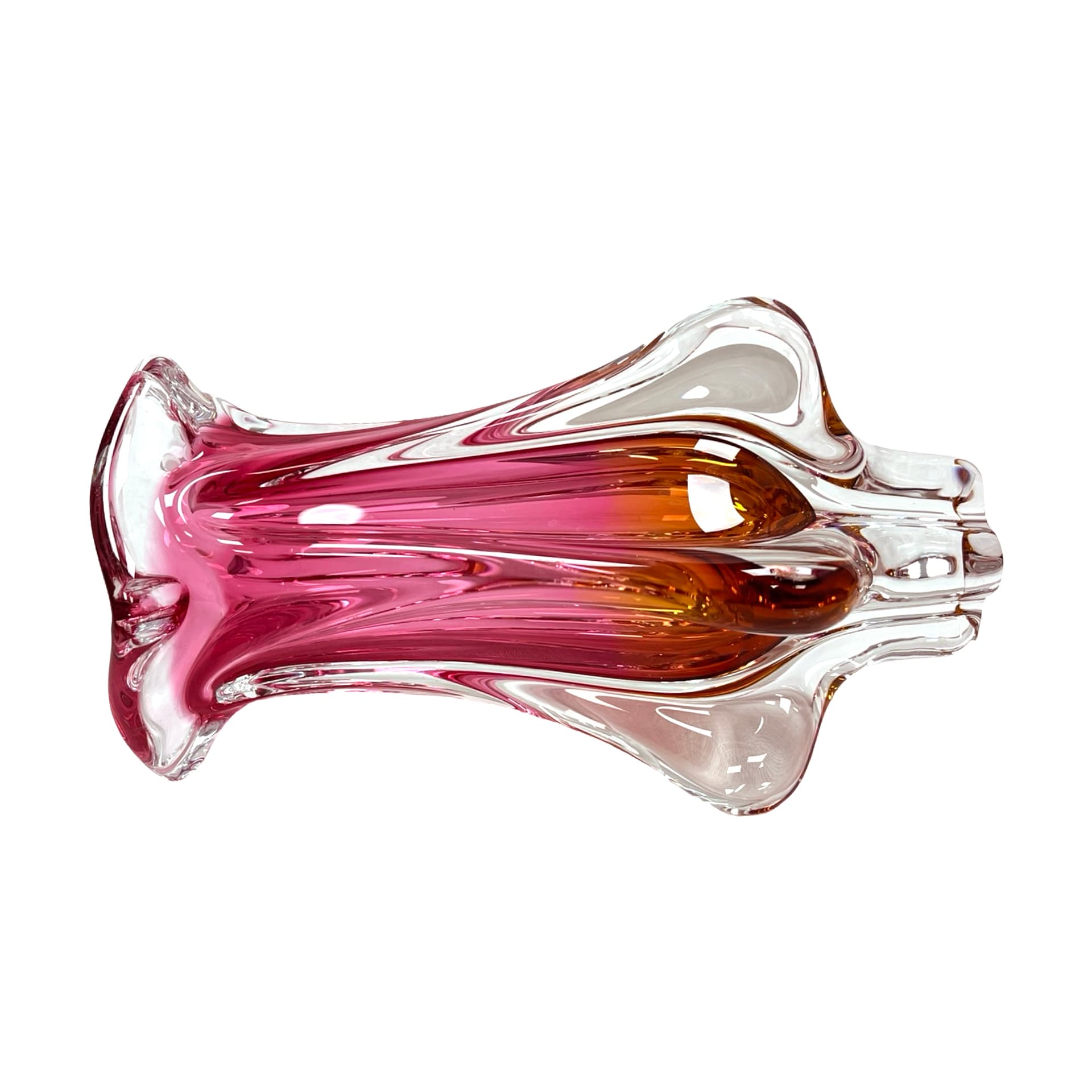 Vase Tulip, pink orange transparent, soda-lime glass, by J. Hospodka, Chřibská Sklárna, Czechoslovakia, 1970s. - 308876