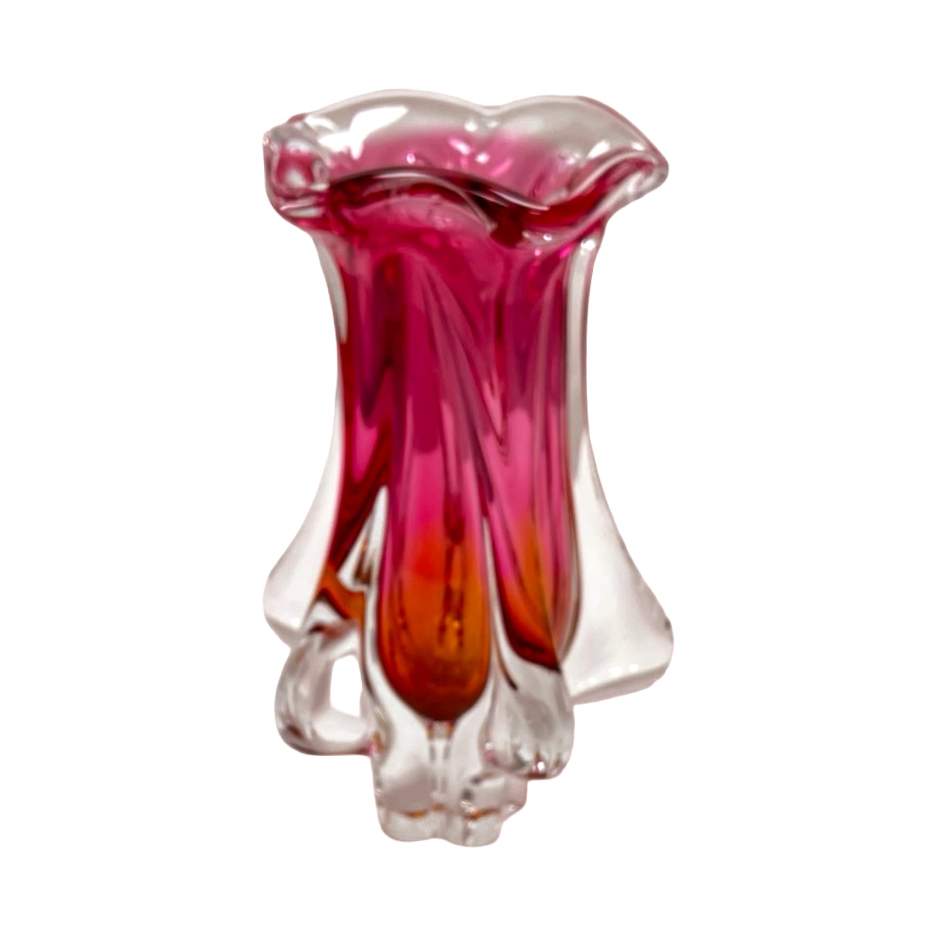 Vase Tulip, pink orange transparent, soda-lime glass, by J. Hospodka, Chřibská Sklárna, Czechoslovakia, 1970s. - 308879