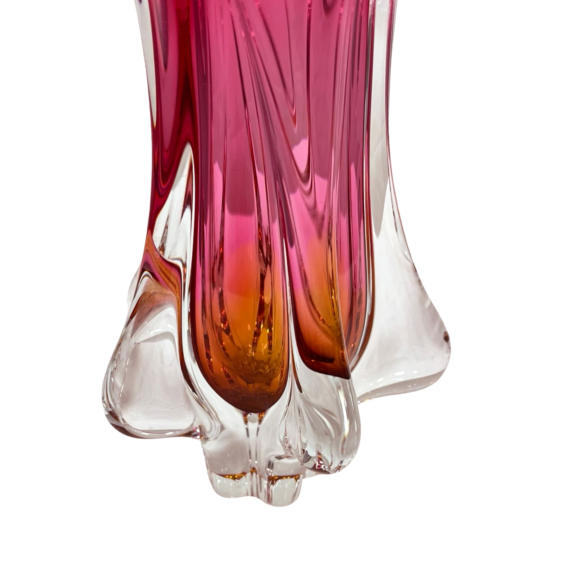 Vase Tulip, pink orange transparent, soda-lime glass, by J. Hospodka, Chřibská Sklárna, Czechoslovakia, 1970s. - 308878