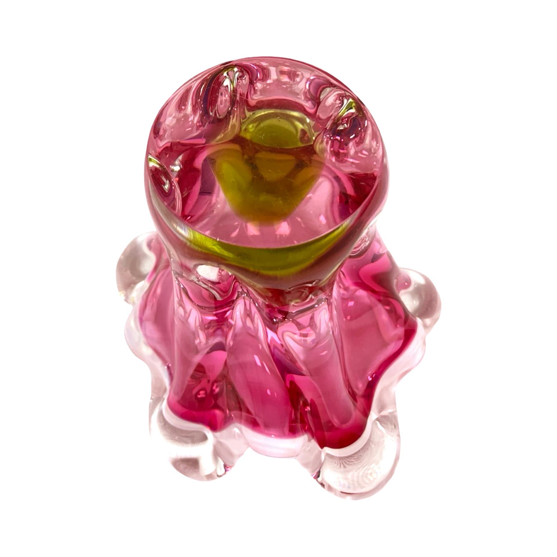 Vase Tulipan, pink green white transparent, glass, by J. Hospodka, Czechoslovakia, 1970s - 308893