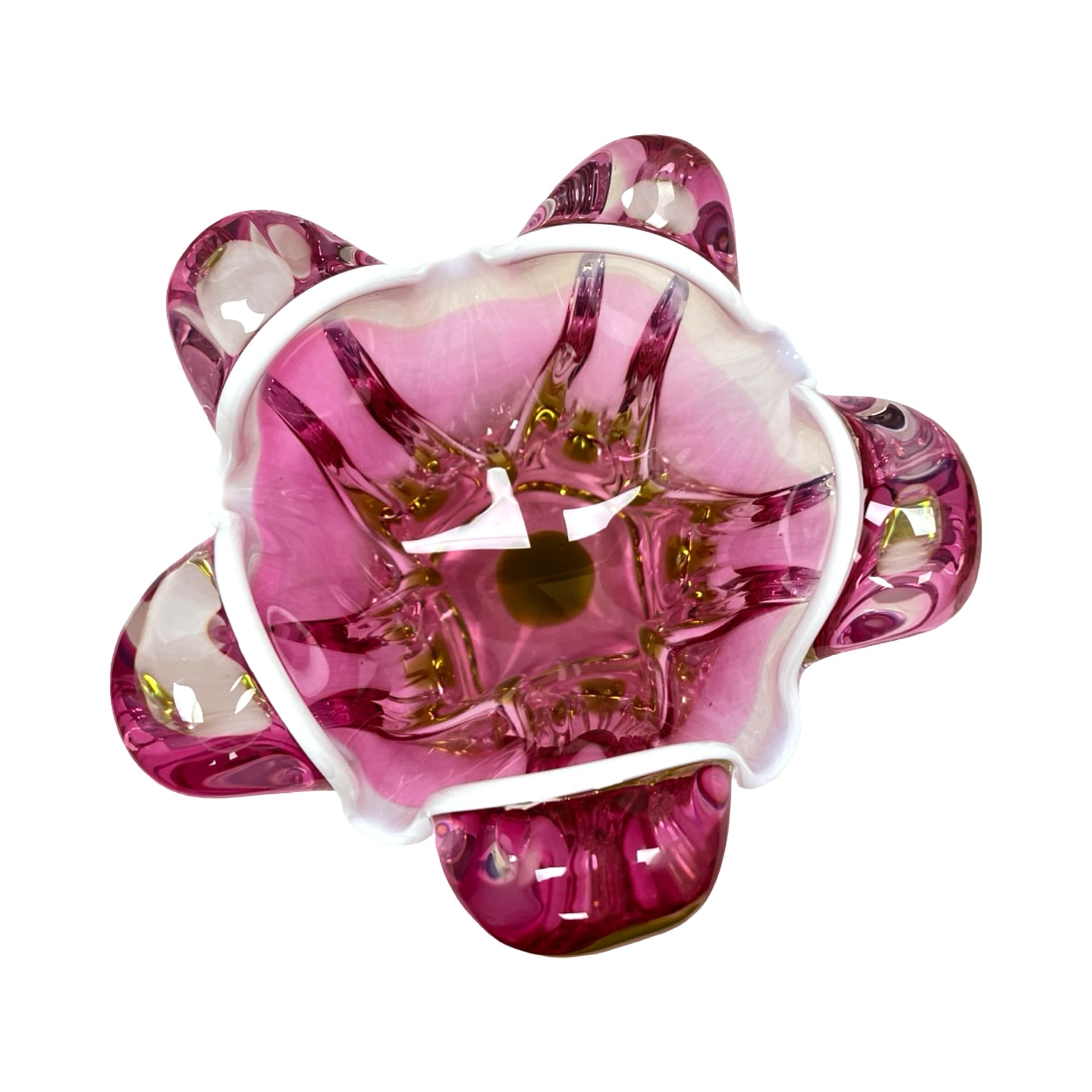 Vase Tulipan, pink green white transparent, glass, by J. Hospodka, Czechoslovakia, 1970s - 308892