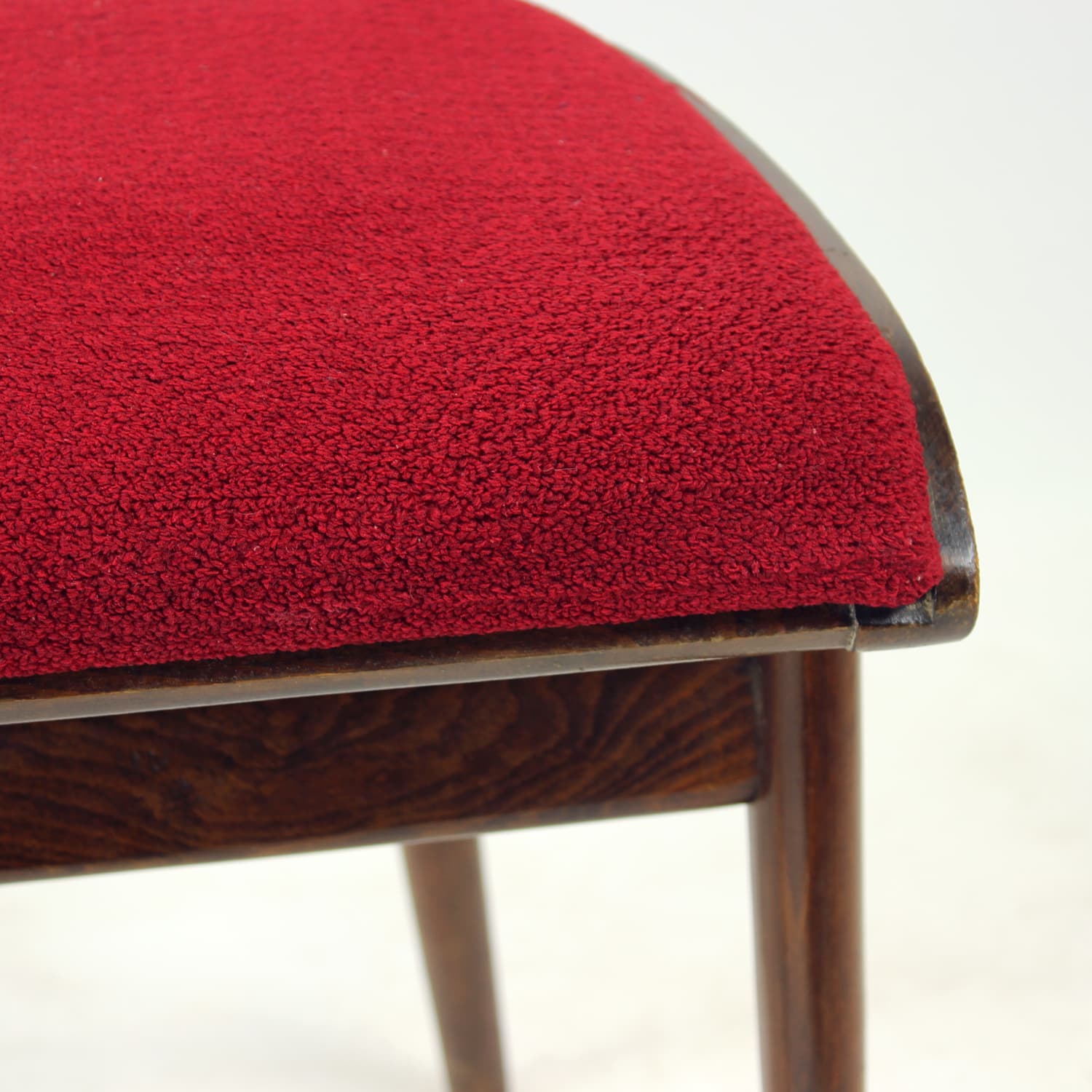 Set of four dining chairs, brown oak walnut, red fabric, Czechoslovakia, 1960s. - 309002
