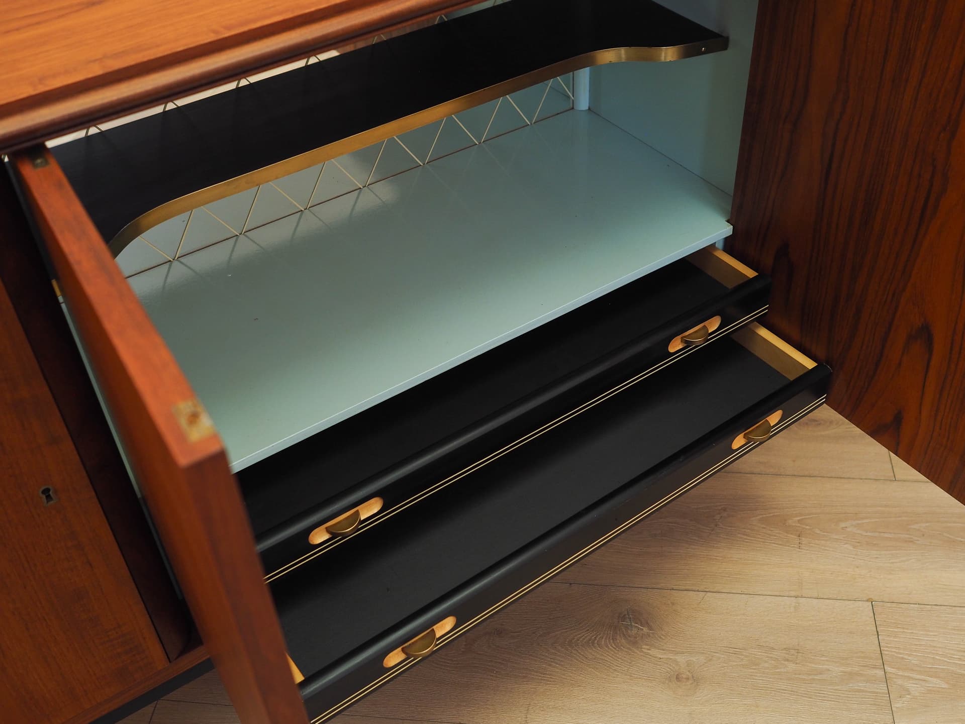 Sideboard, brown teak, black wood, Denmark, 1970s. - 309090