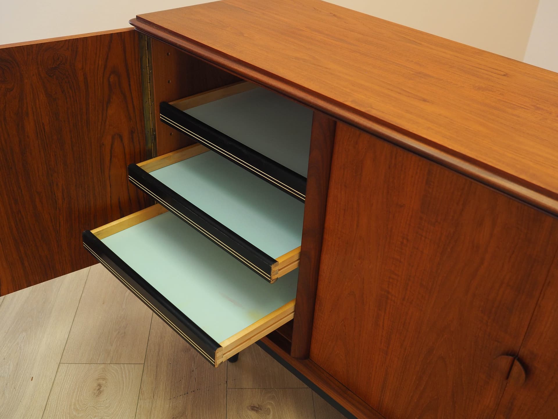 Sideboard, brown teak, black wood, Denmark, 1970s. - 309094