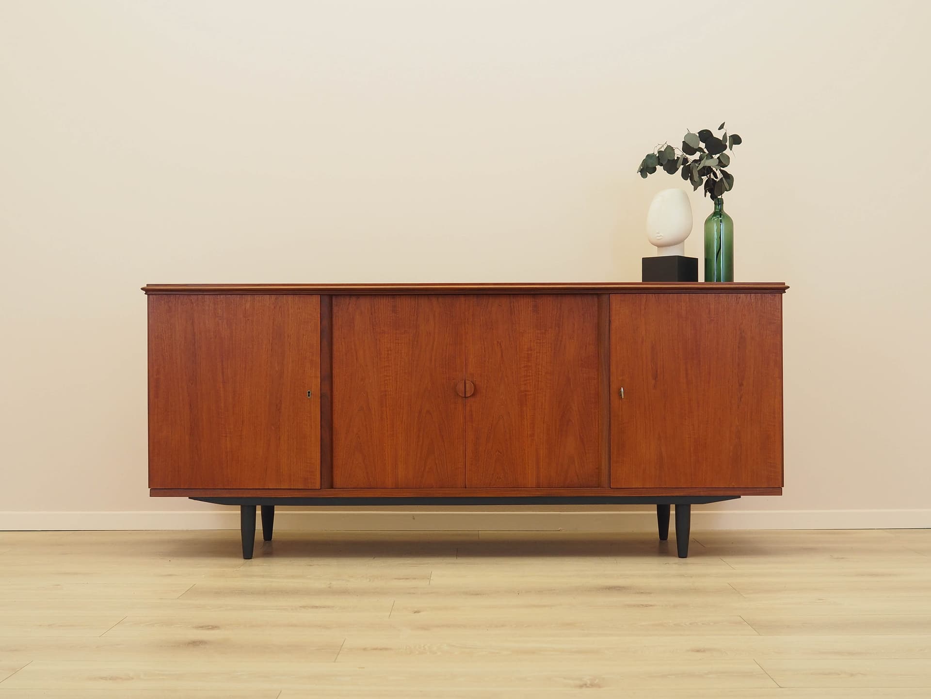 Sideboard, brown teak, black wood, Denmark, 1970s. - 309083