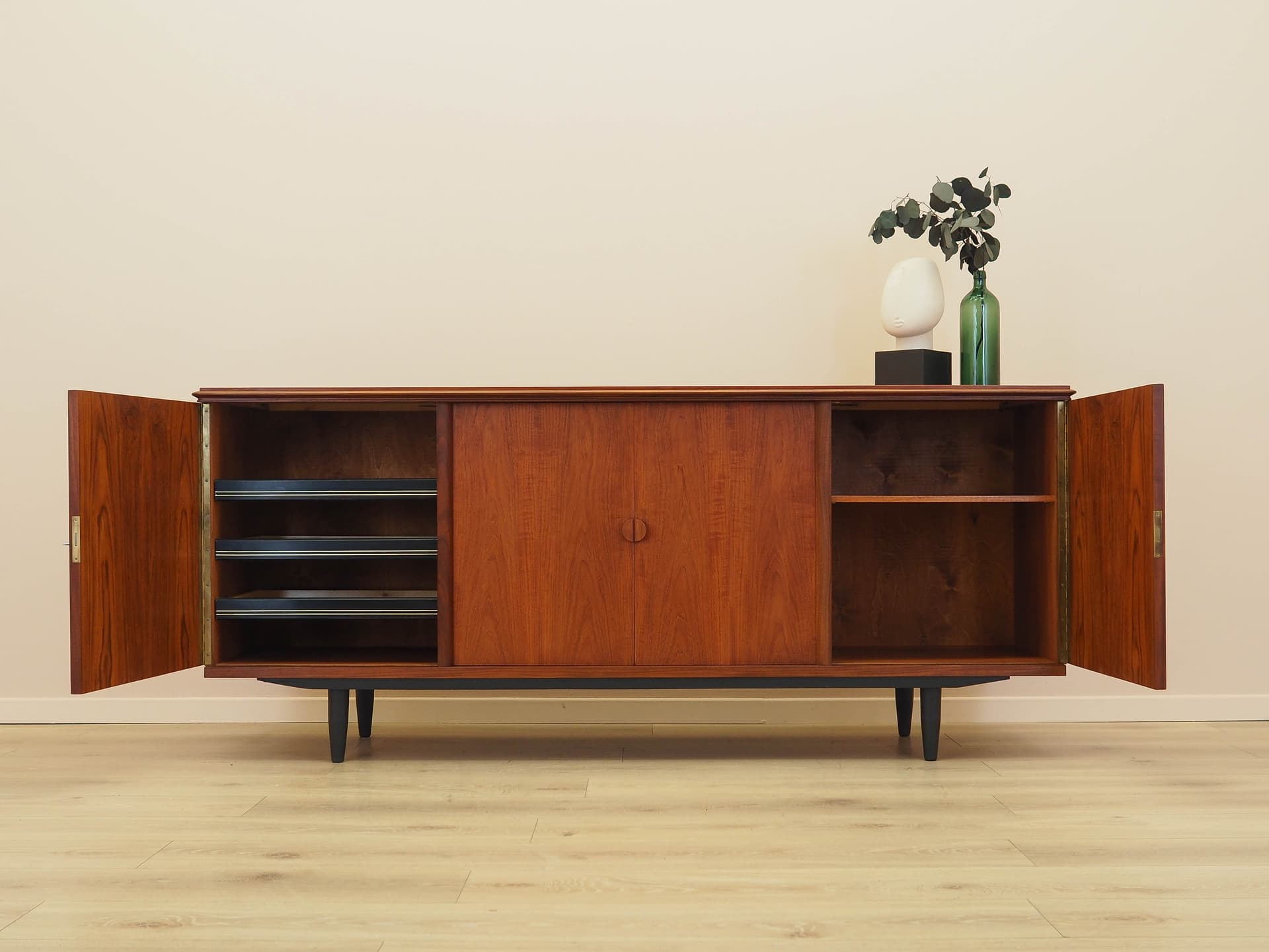 Sideboard, brown teak, black wood, Denmark, 1970s. - 309084