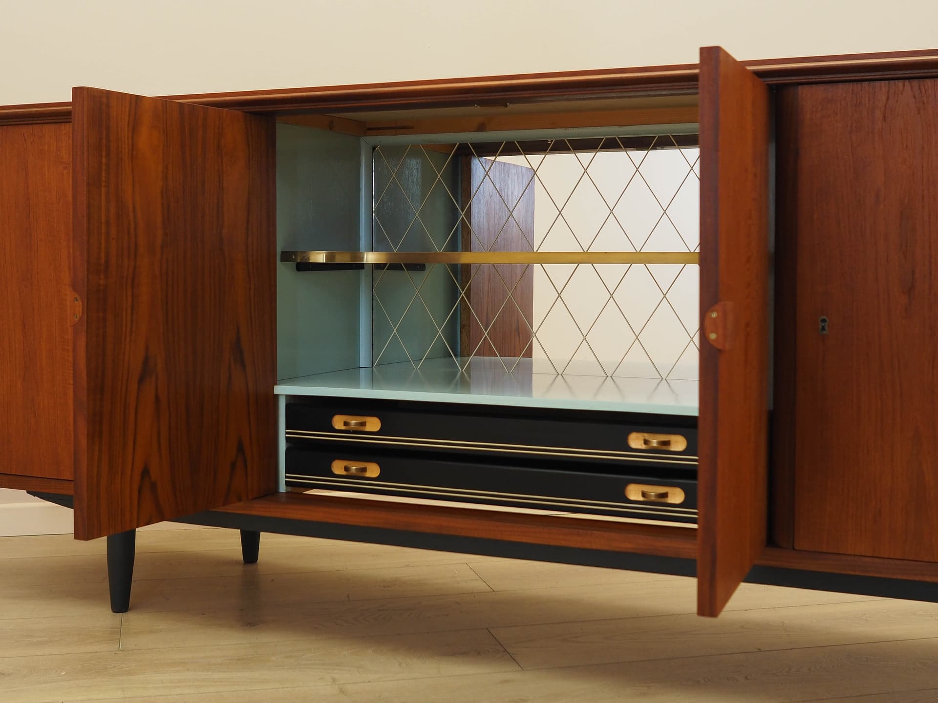 Sideboard, brown teak, black wood, Denmark, 1970s. - 309086