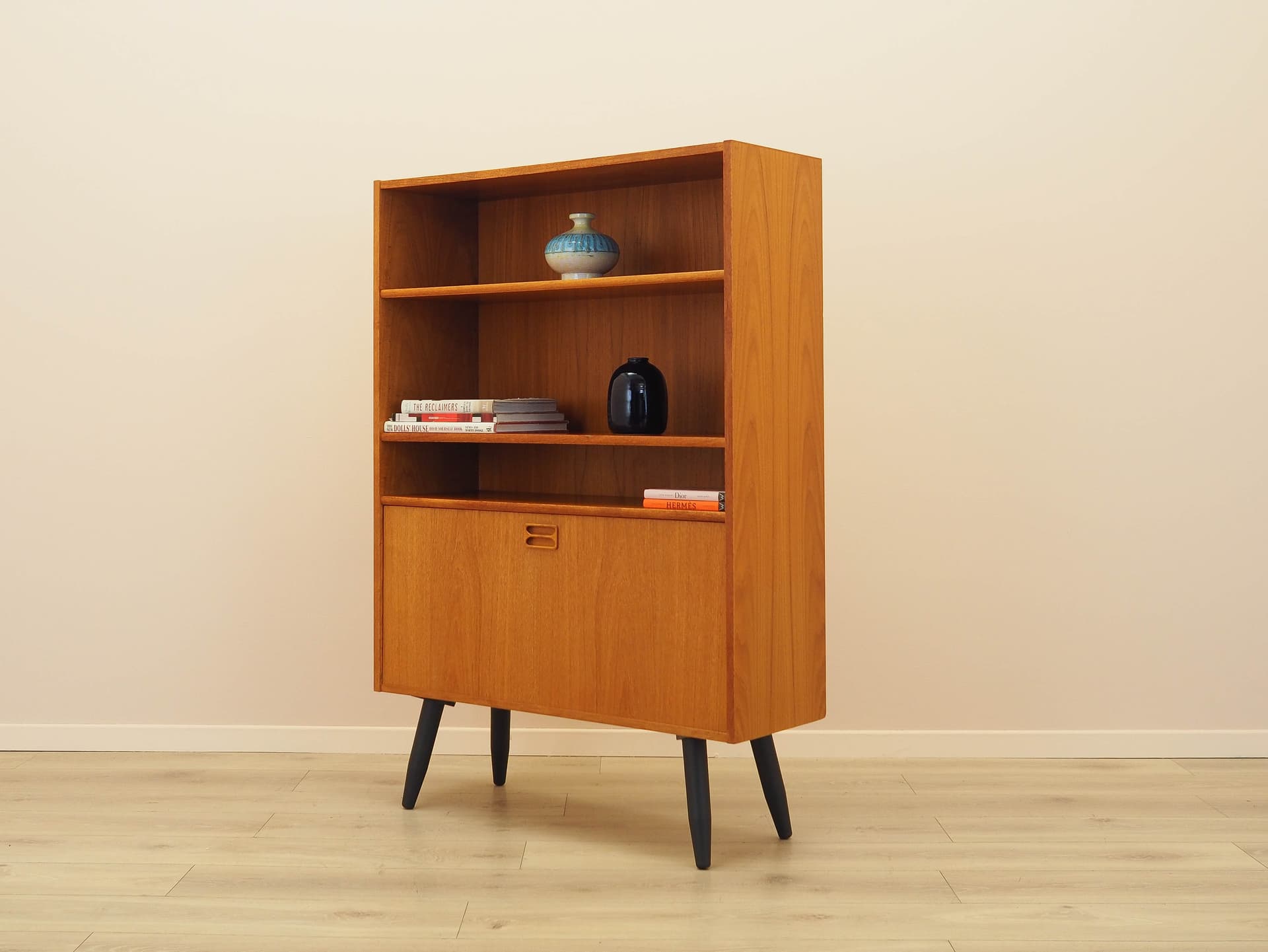 Bookcase, brown teak, black wood, Denmark, 1970s. - 309098