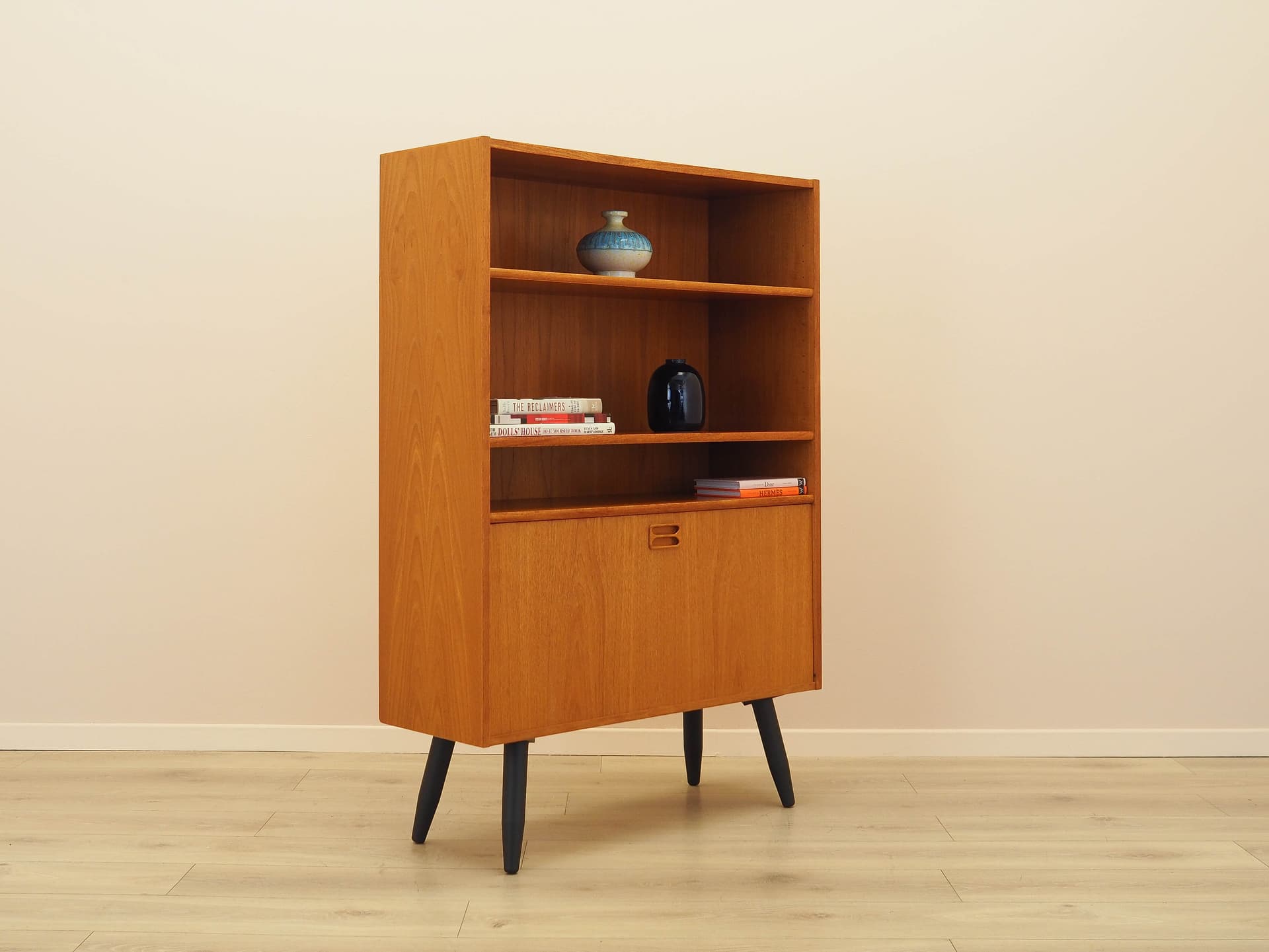 Bookcase, brown teak, black wood, Denmark, 1970s. - 309099