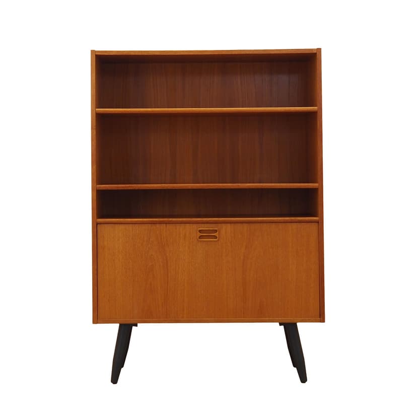 Bookcase, brown teak, black wood, Denmark, 1970s.