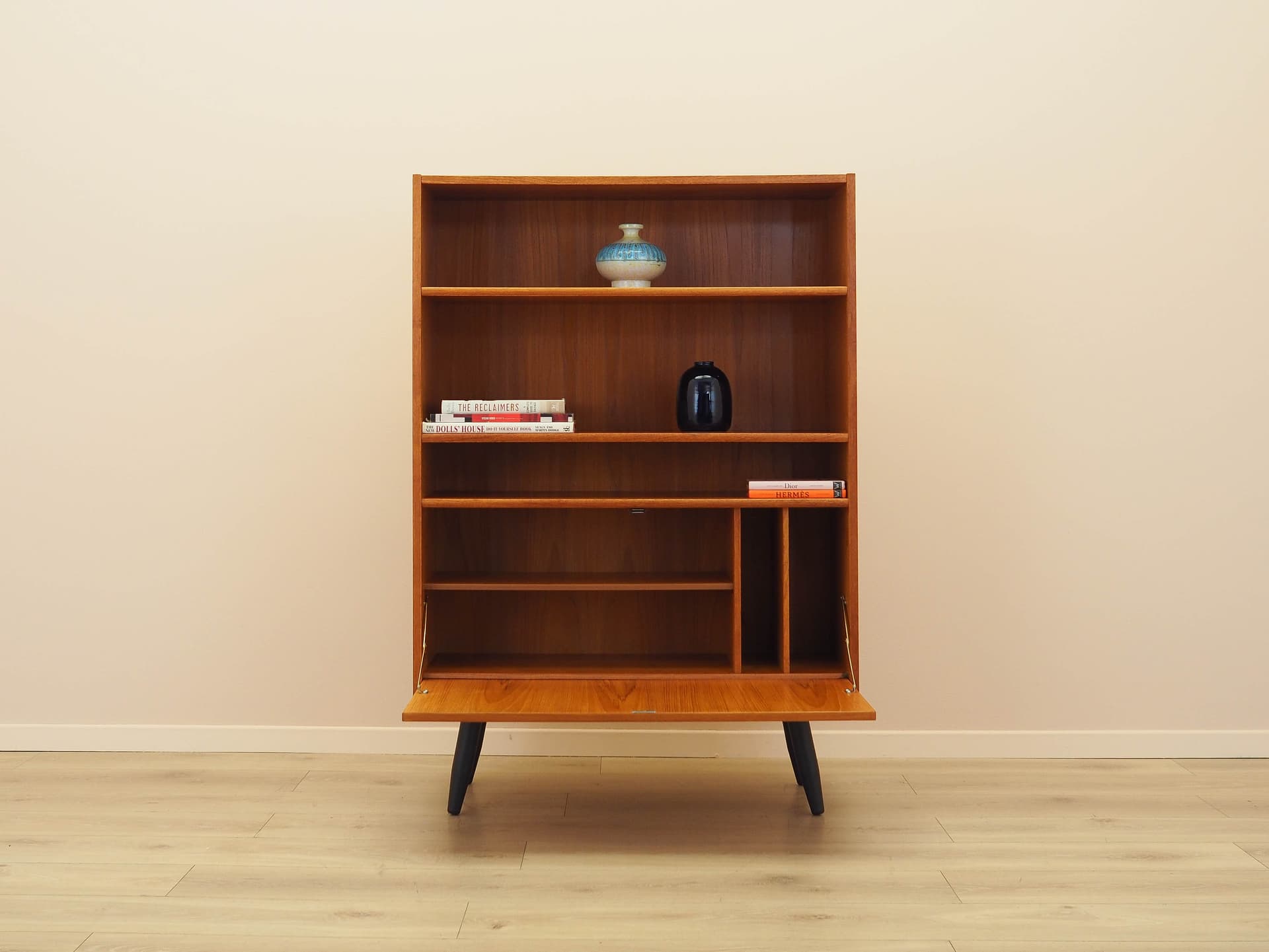 Bookcase, brown teak, black wood, Denmark, 1970s. - 309097