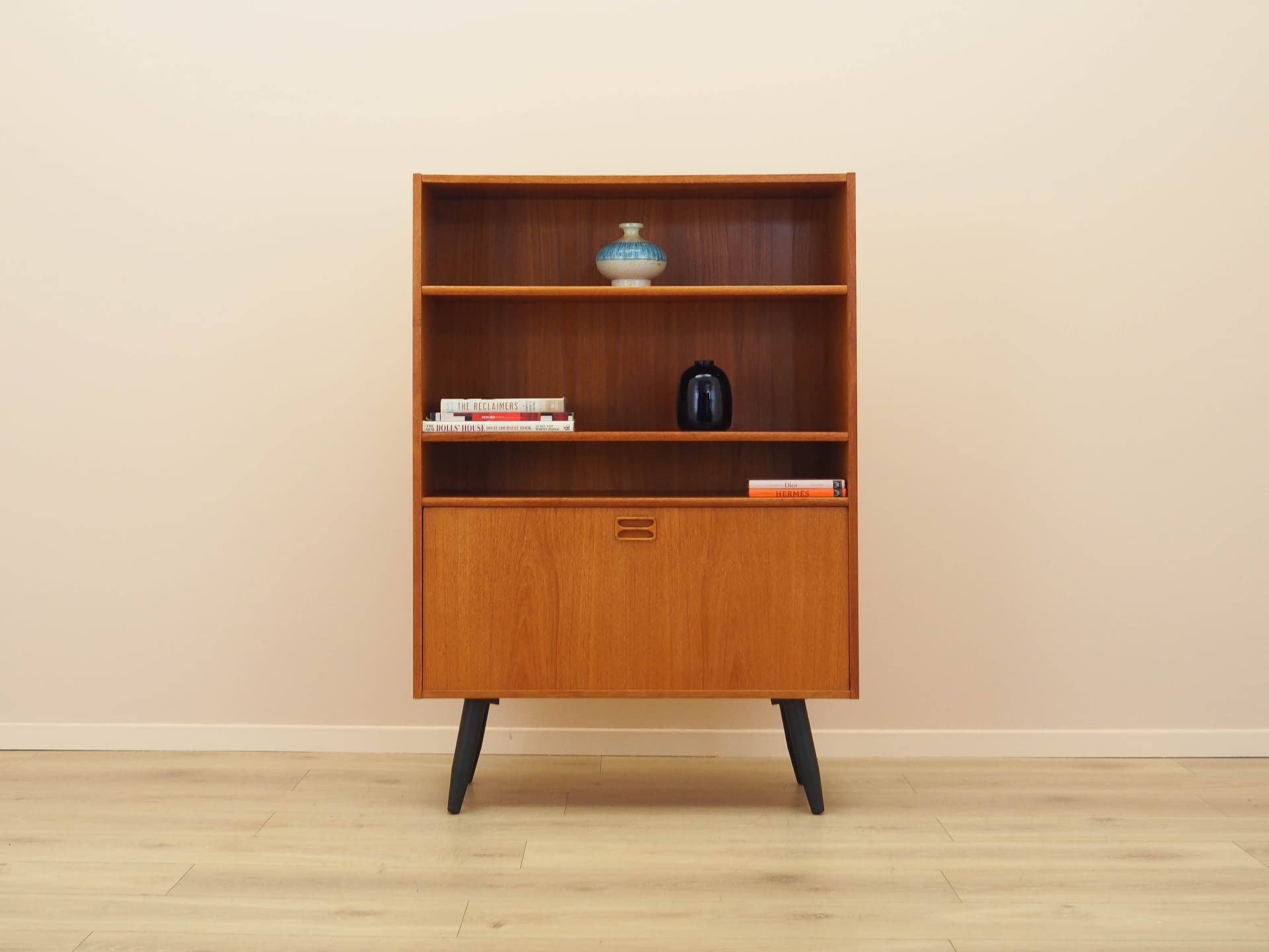 Bookcase, brown teak, black wood, Denmark, 1970s. - 309096