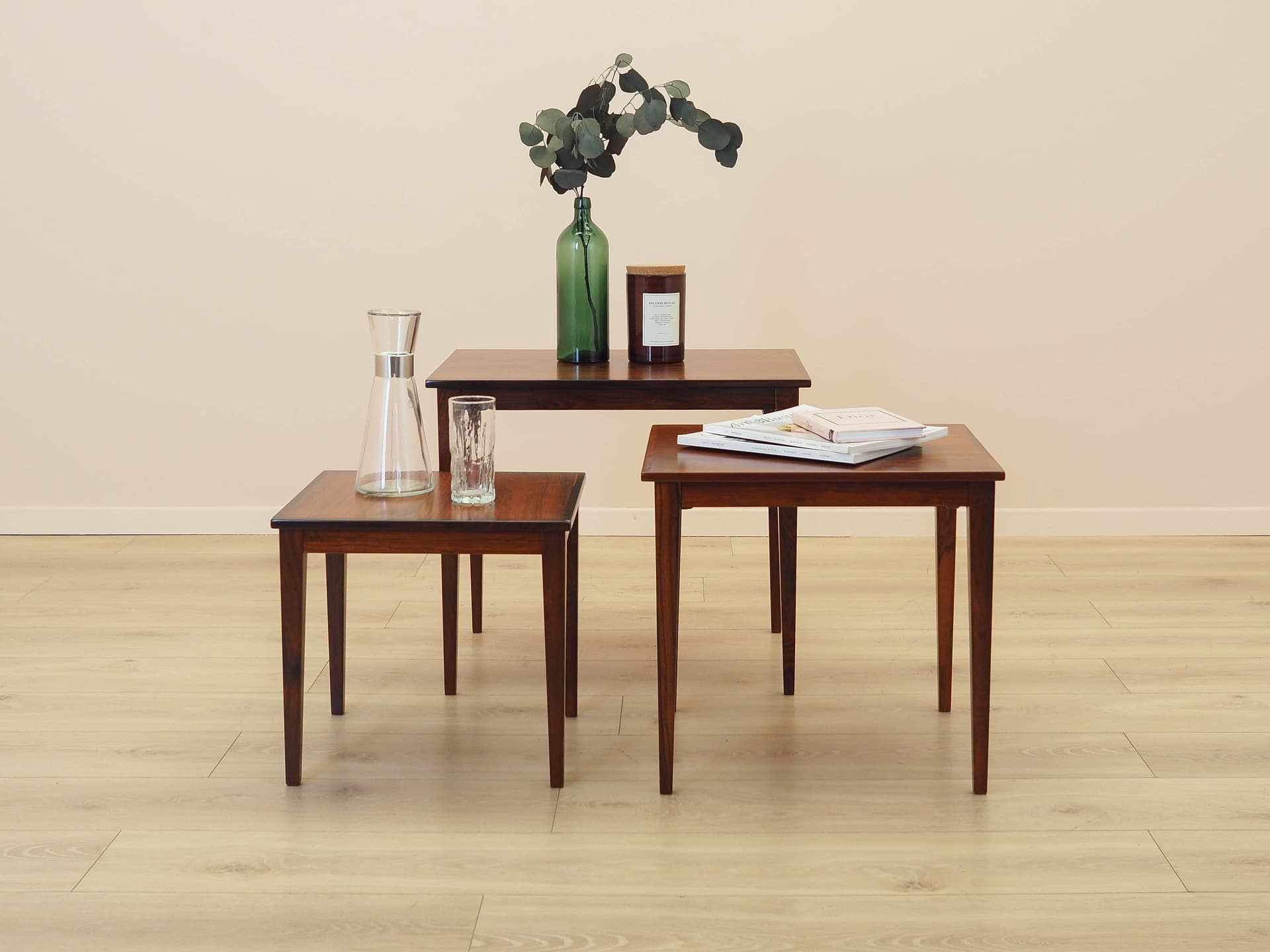 Set of Three Side Tables, brown rosewood, Denmark, 1960s. - 309142