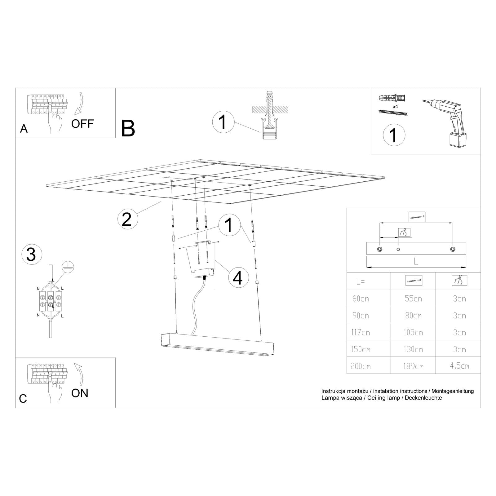 Plafon PINNE 90 cm, szary, Thoro - 309622