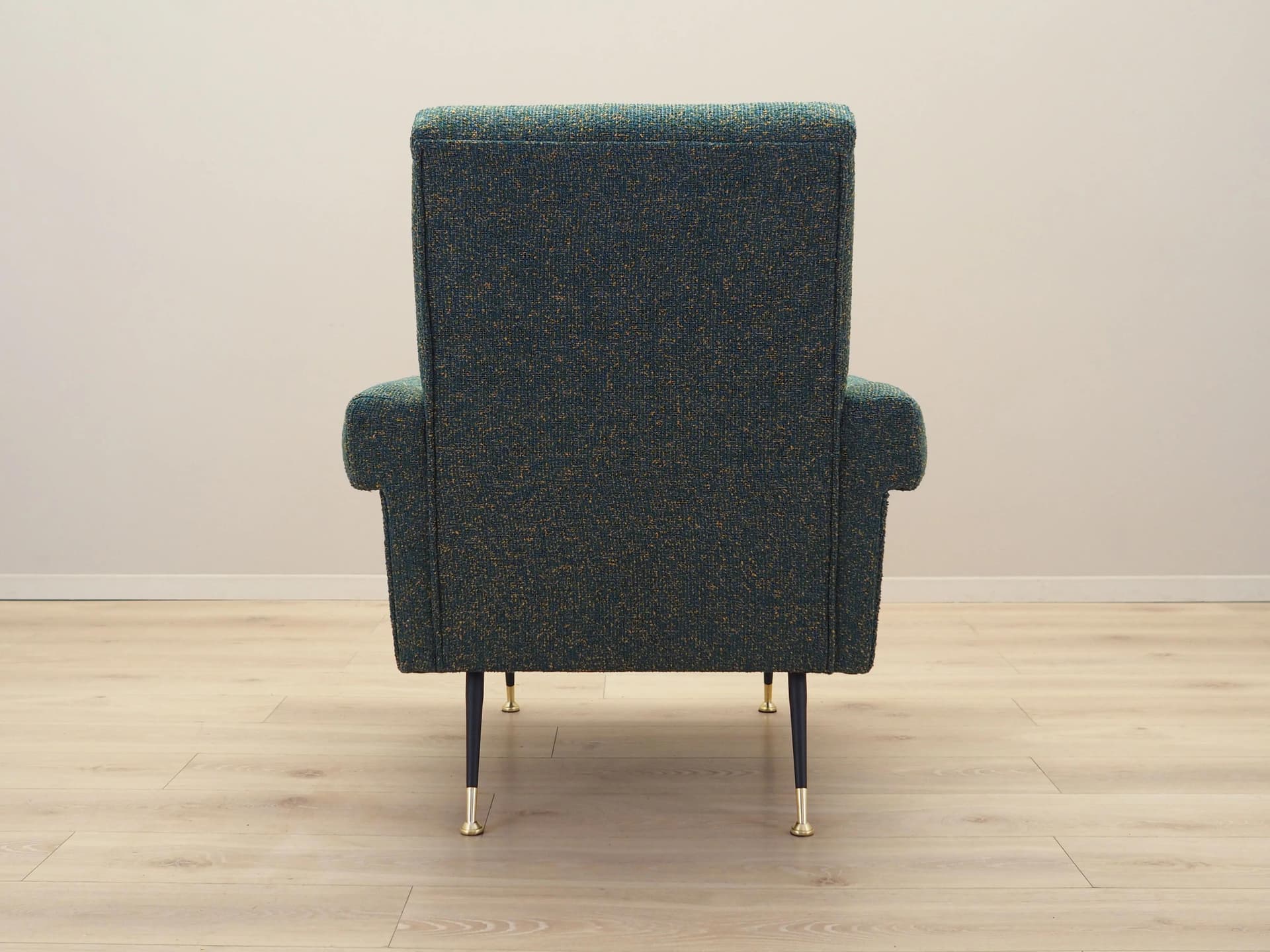 Lounge armchair, green melange, fabric, black metal, Italy, 1970s. - 23025