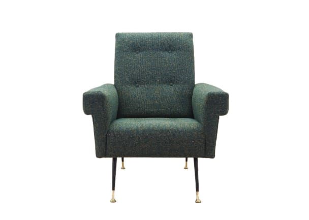 Lounge armchair, green melange, fabric, black metal, Italy, 1970s.
