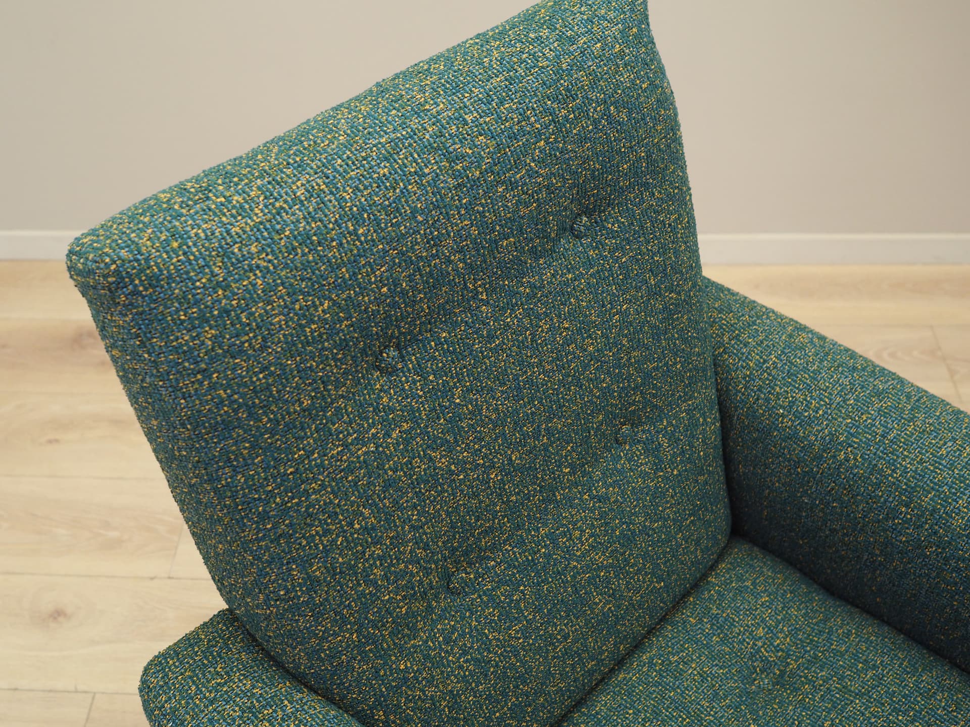 Lounge armchair, green melange, fabric, black metal, Italy, 1970s. - 77960