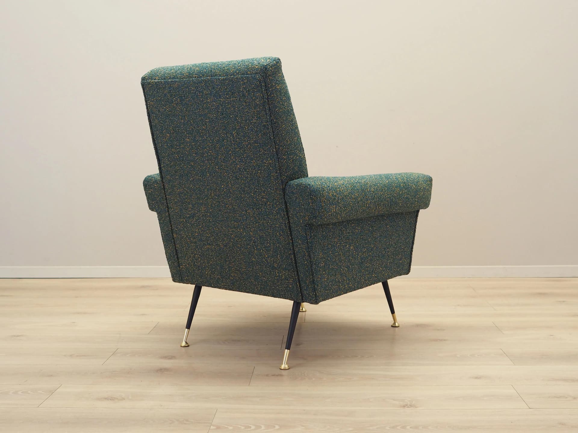 Lounge armchair, green melange, fabric, black metal, Italy, 1970s. - 23026