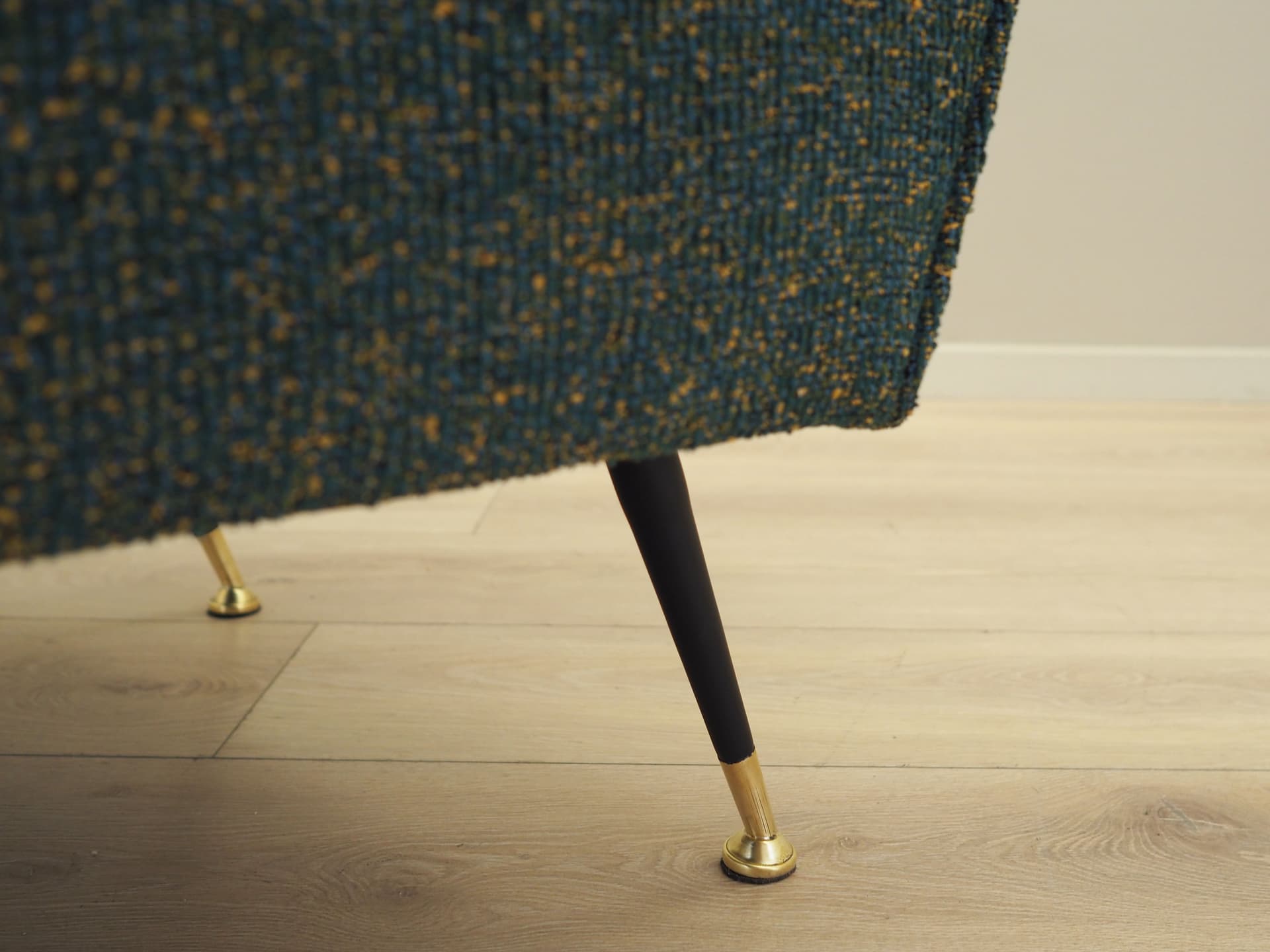 Lounge armchair, green melange, fabric, black metal, Italy, 1970s. - 77956