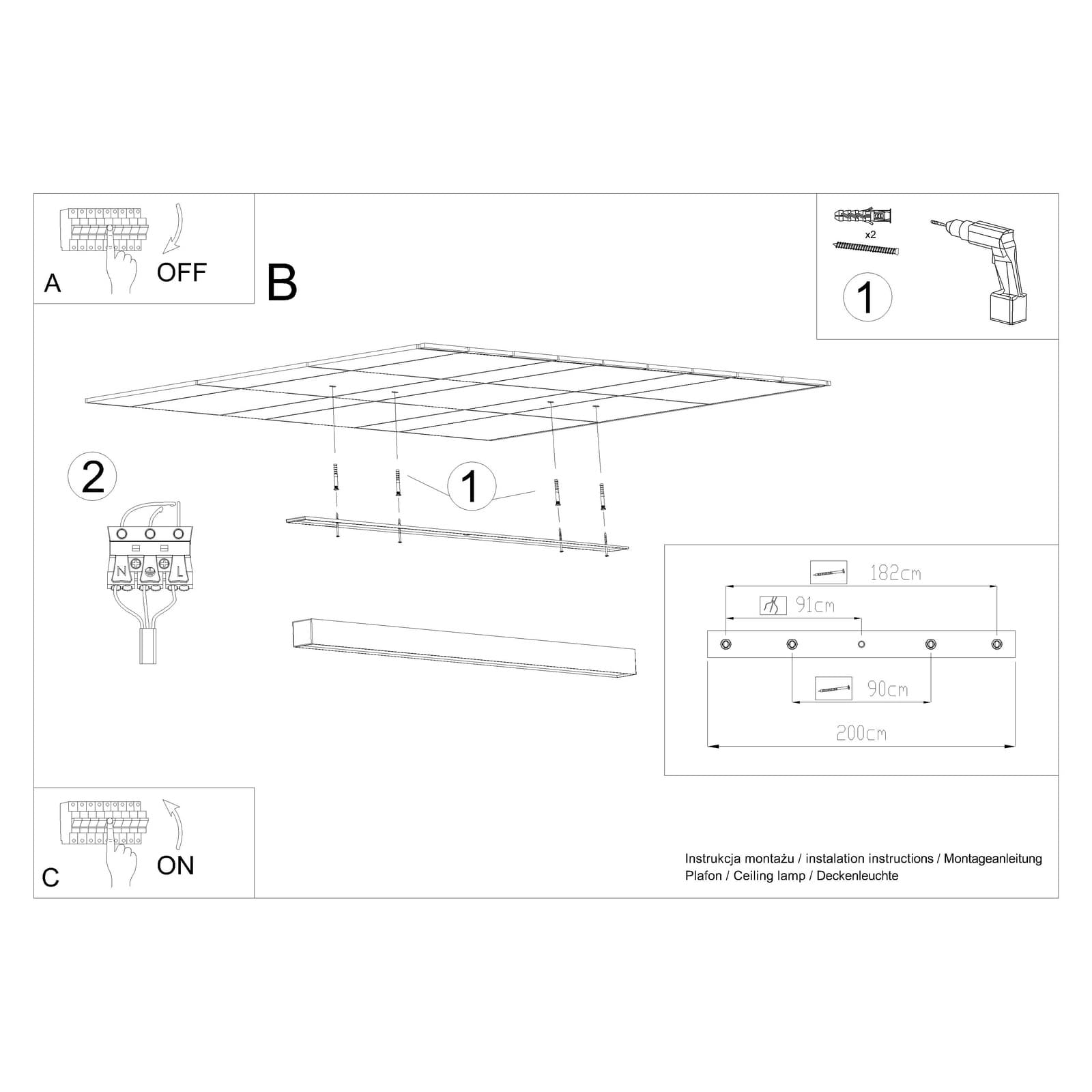 Plafon PINNE 200 cm, czarny, Thoro - 310286