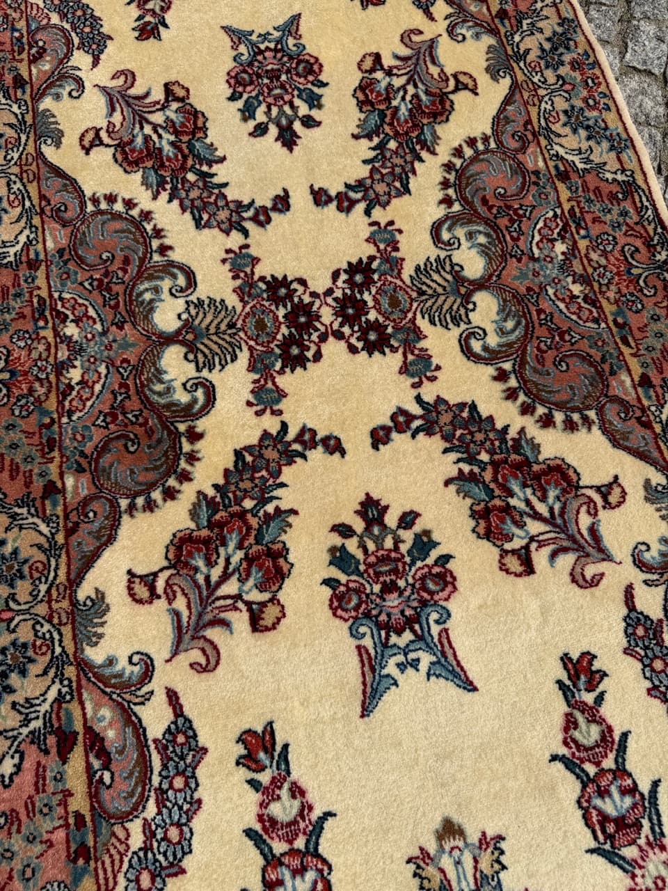 Runner Qom, 315x87 cm, cream cashmere wool, Iran - 309653
