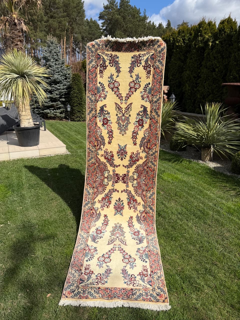 Runner Qom, 315x87 cm, cream cashmere wool, Iran - 309646