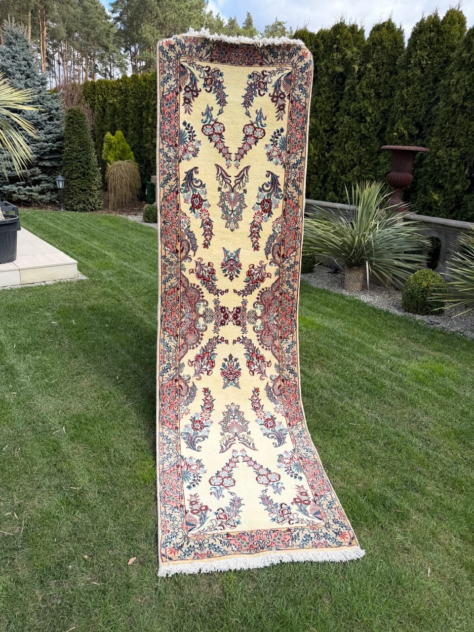 Runner Qom, 315x87 cm, cream cashmere wool, Iran - 309643