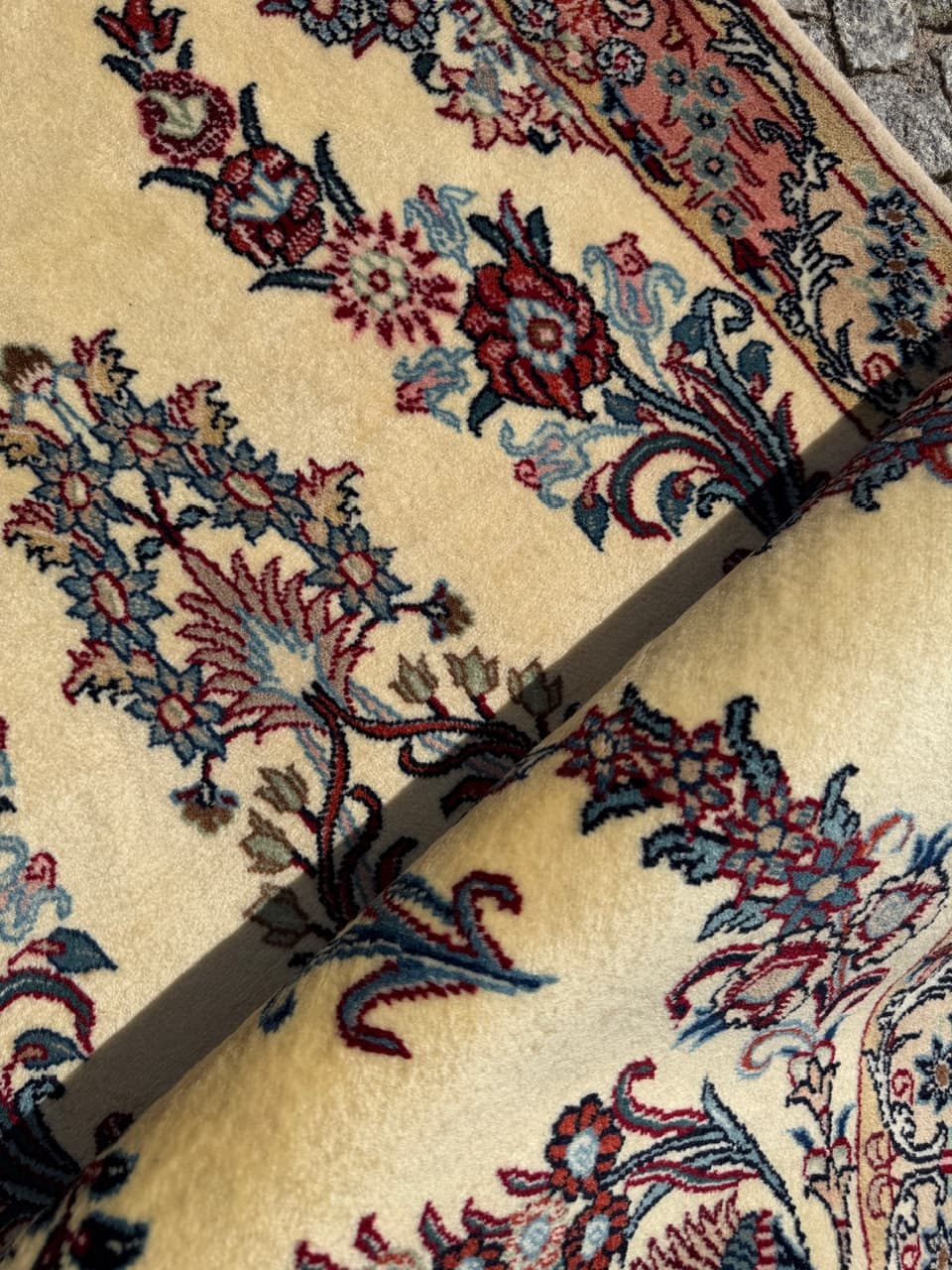 Runner Qom, 315x87 cm, cream cashmere wool, Iran - 309650