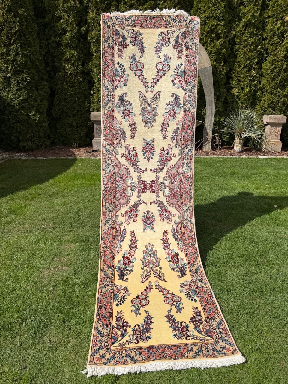 Runner Qom, 315x87 cm, cream cashmere wool, Iran - 309639