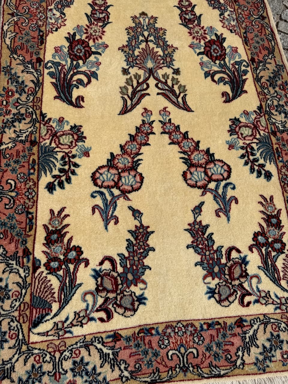 Runner Qom, 315x87 cm, cream cashmere wool, Iran - 309651