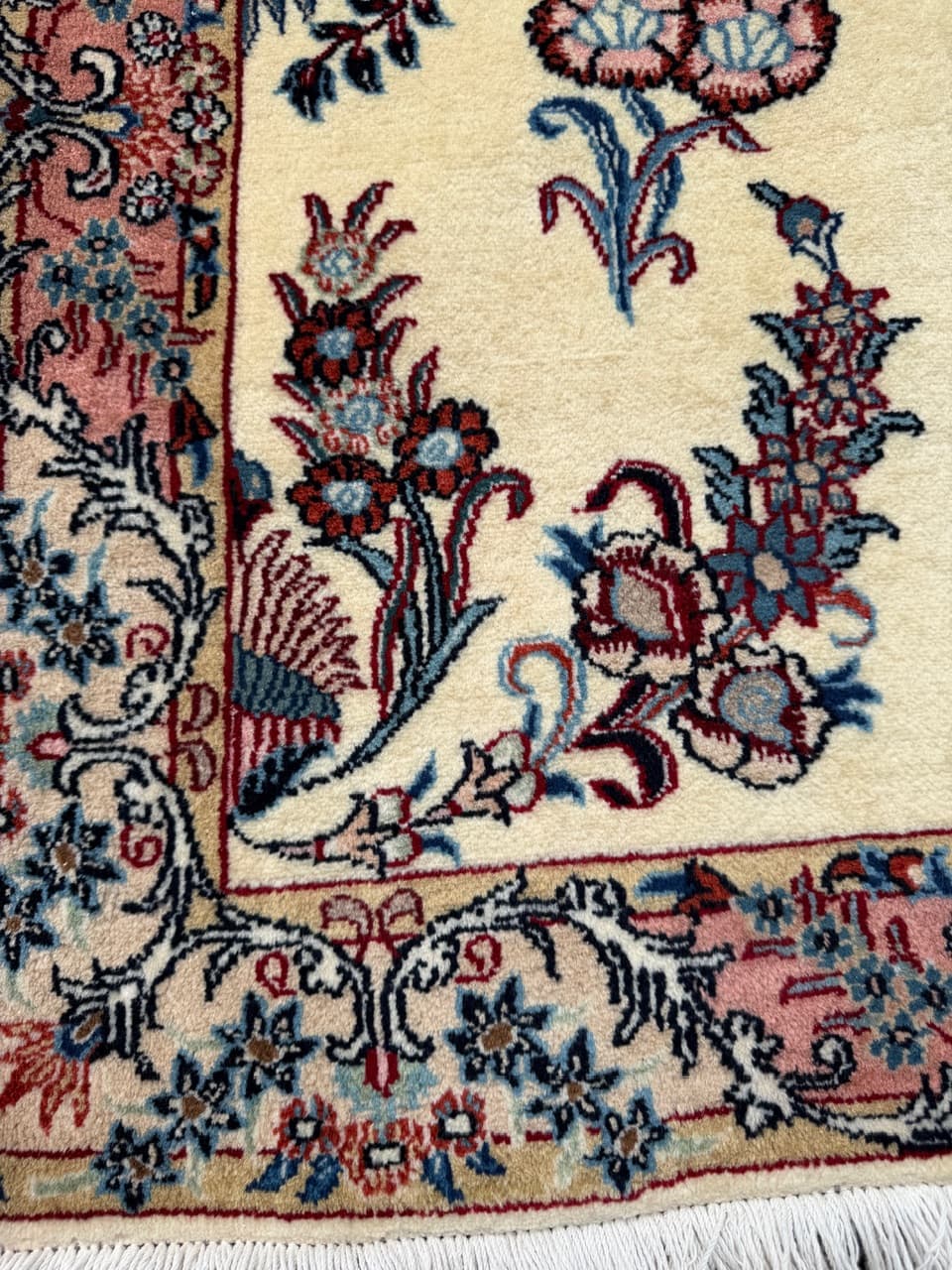 Runner Qom, 315x87 cm, cream cashmere wool, Iran - 309642