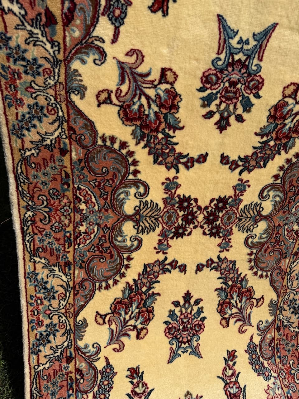 Runner Qom, 315x87 cm, cream cashmere wool, Iran - 309648