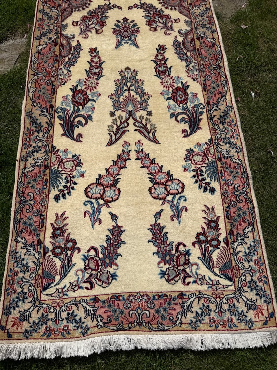 Runner Qom, 315x87 cm, cream cashmere wool, Iran - 309641