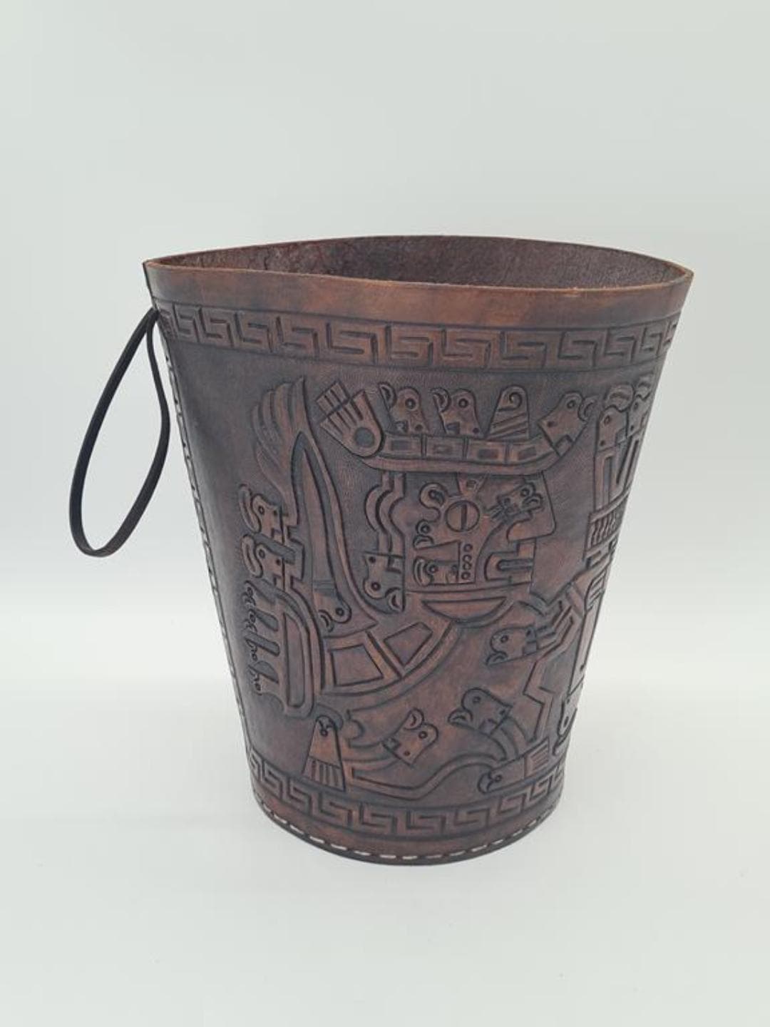 Decorative basket, dark brown leather, black metal, Imprex, Germany, 1970s. - 309703