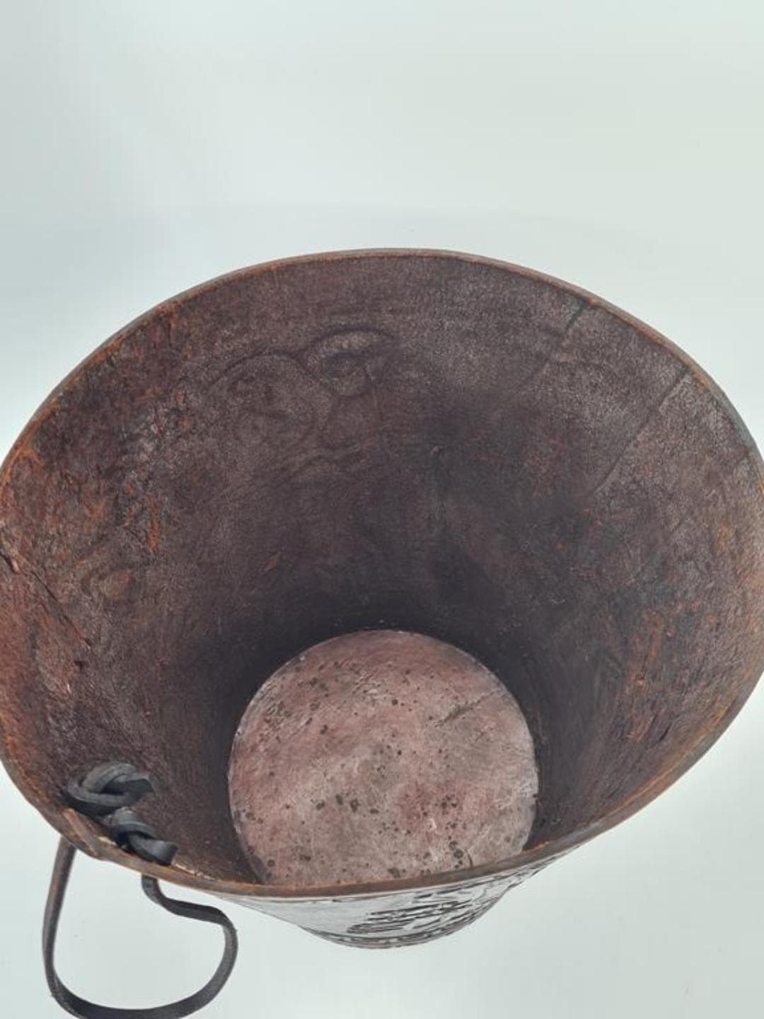 Decorative basket, dark brown leather, black metal, Imprex, Germany, 1970s. - 309708