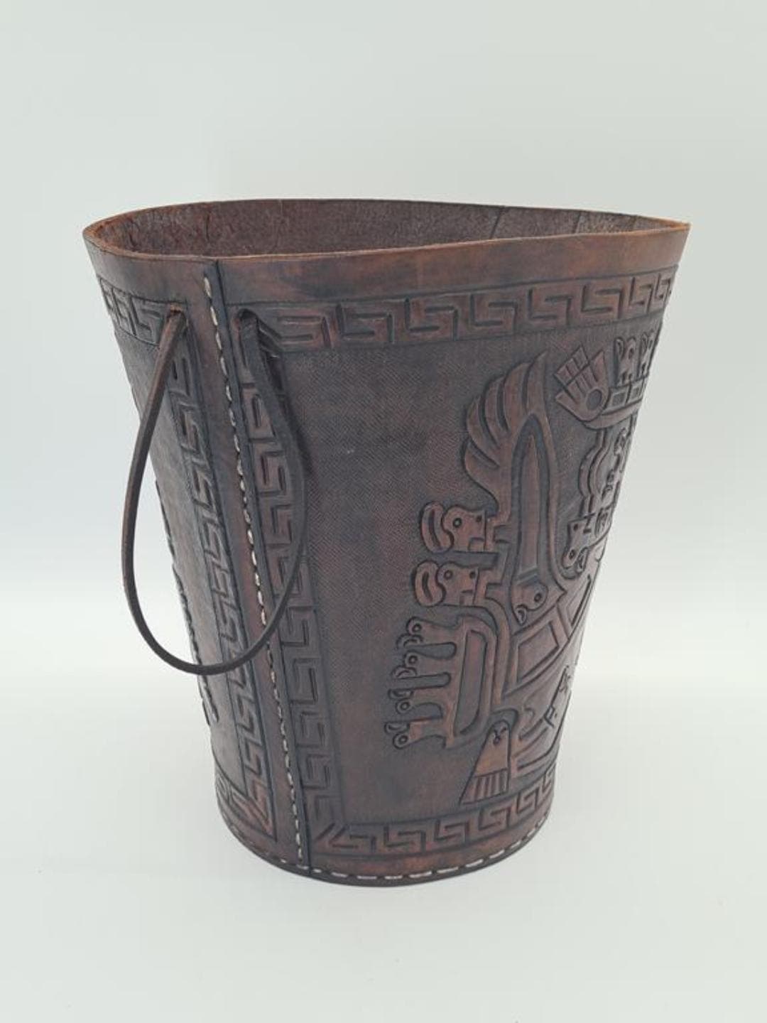 Decorative basket, dark brown leather, black metal, Imprex, Germany, 1970s. - 309707