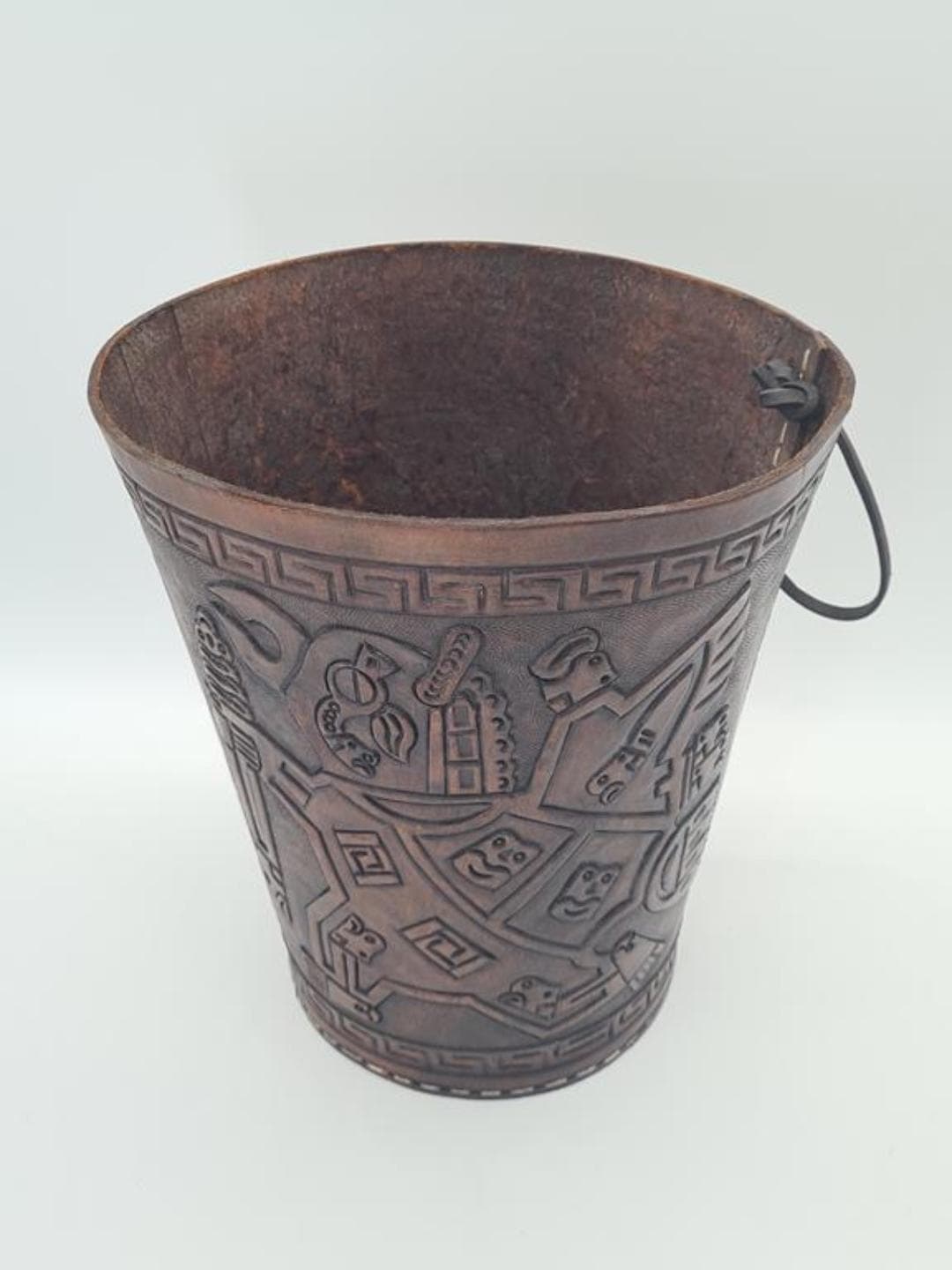 Decorative basket, dark brown leather, black metal, Imprex, Germany, 1970s. - 309706