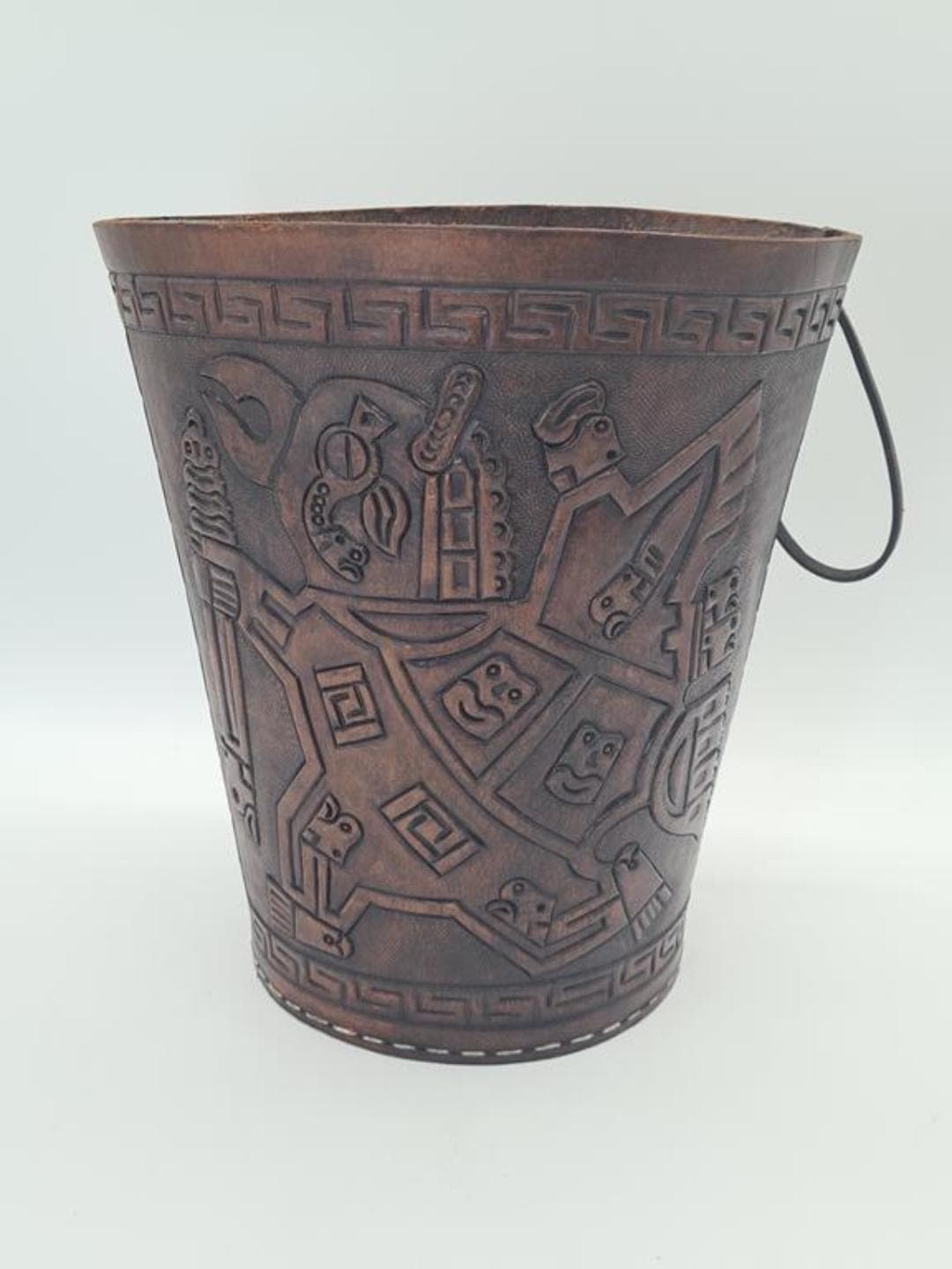 Decorative basket, dark brown leather, black metal, Imprex, Germany, 1970s. - 309705