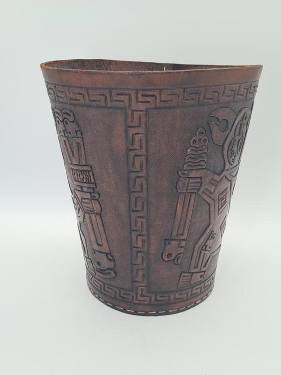 Decorative basket, dark brown leather, black metal, Imprex, Germany, 1970s. - 309704