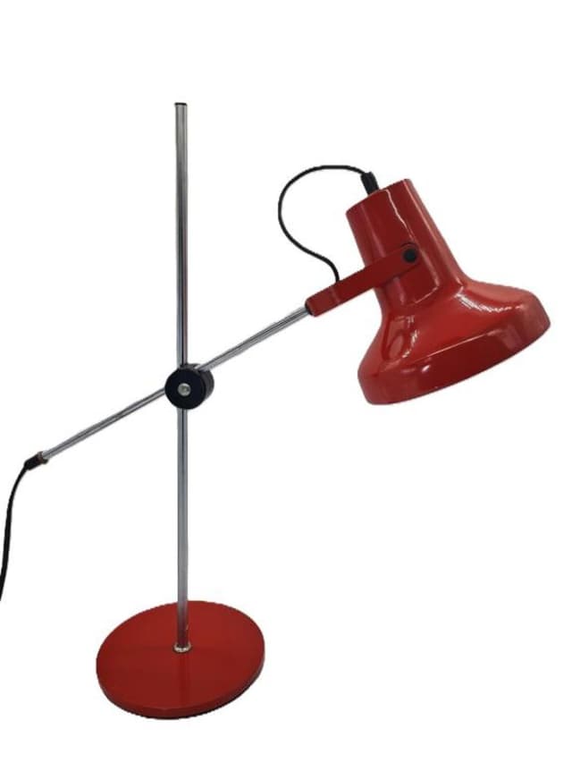 Lampa biurkowa 661, czerwony metal, chrom, NRD, lata 70. - WYMIARY