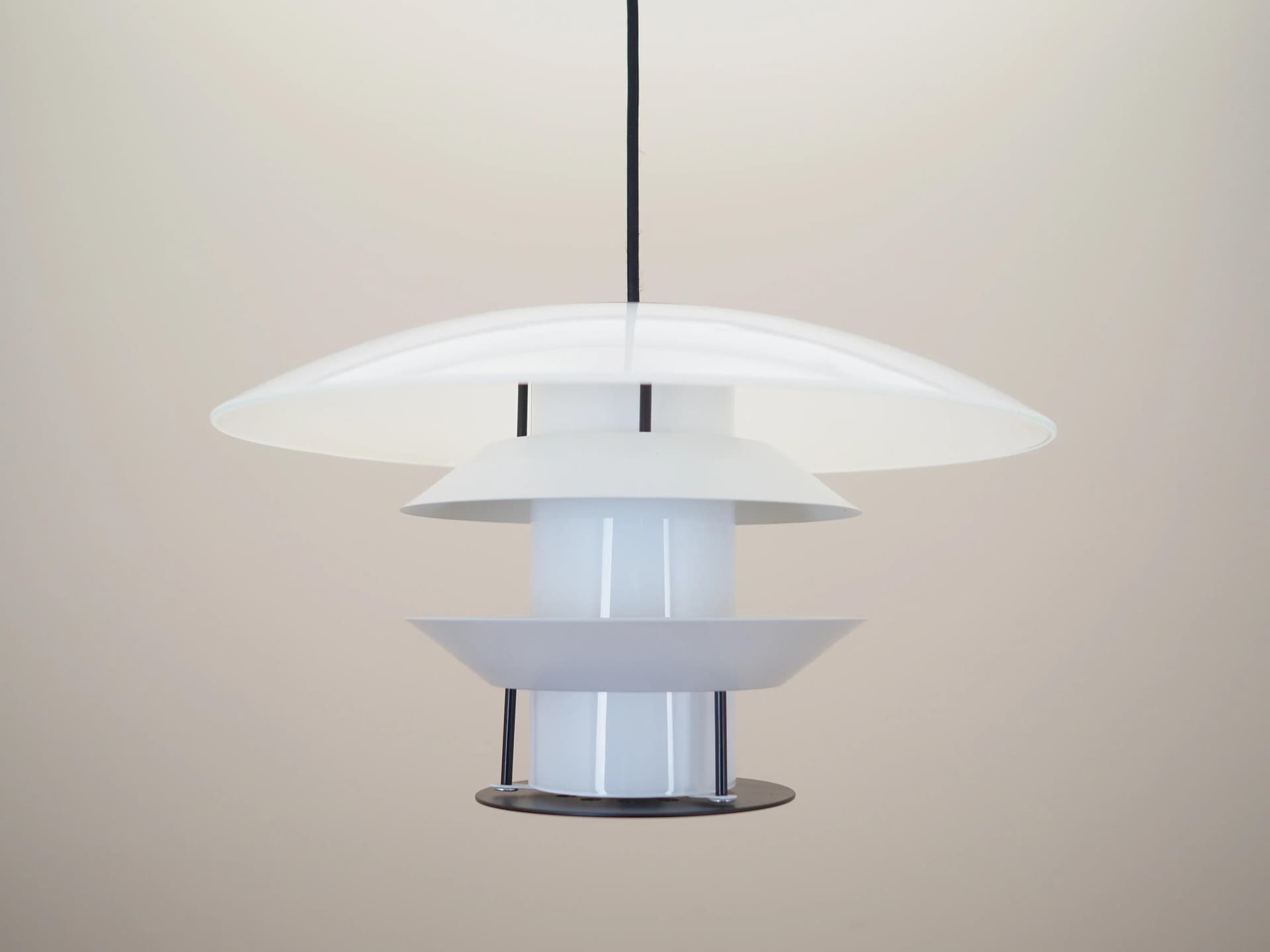 Lampa wisząca, szkło biały, metal czarny, Halo Tech Design, Dania, lata 90. - 23002