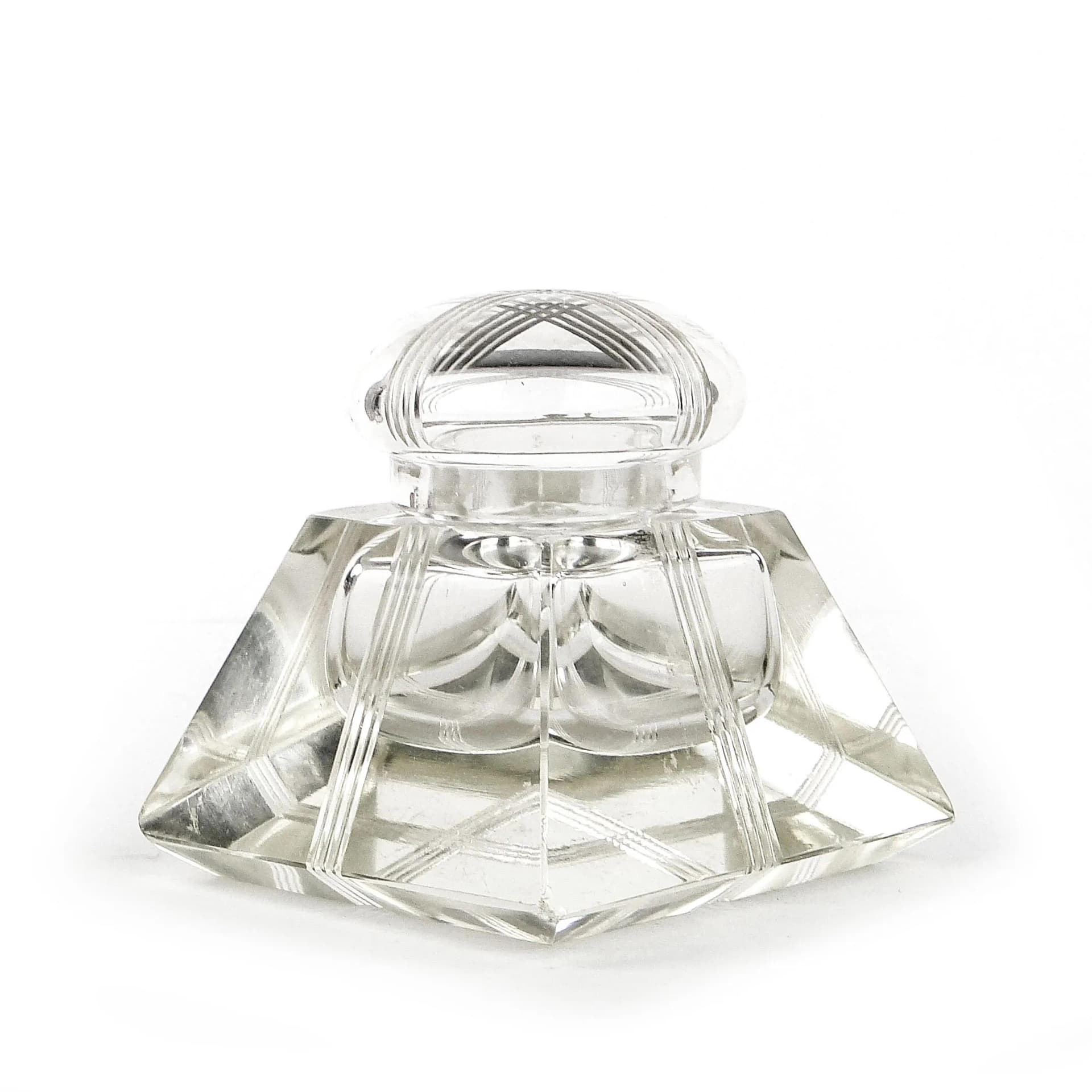 Kałamarz geometryczna secesja, kryształ transparentny, Polska, początek XX w. - 22906