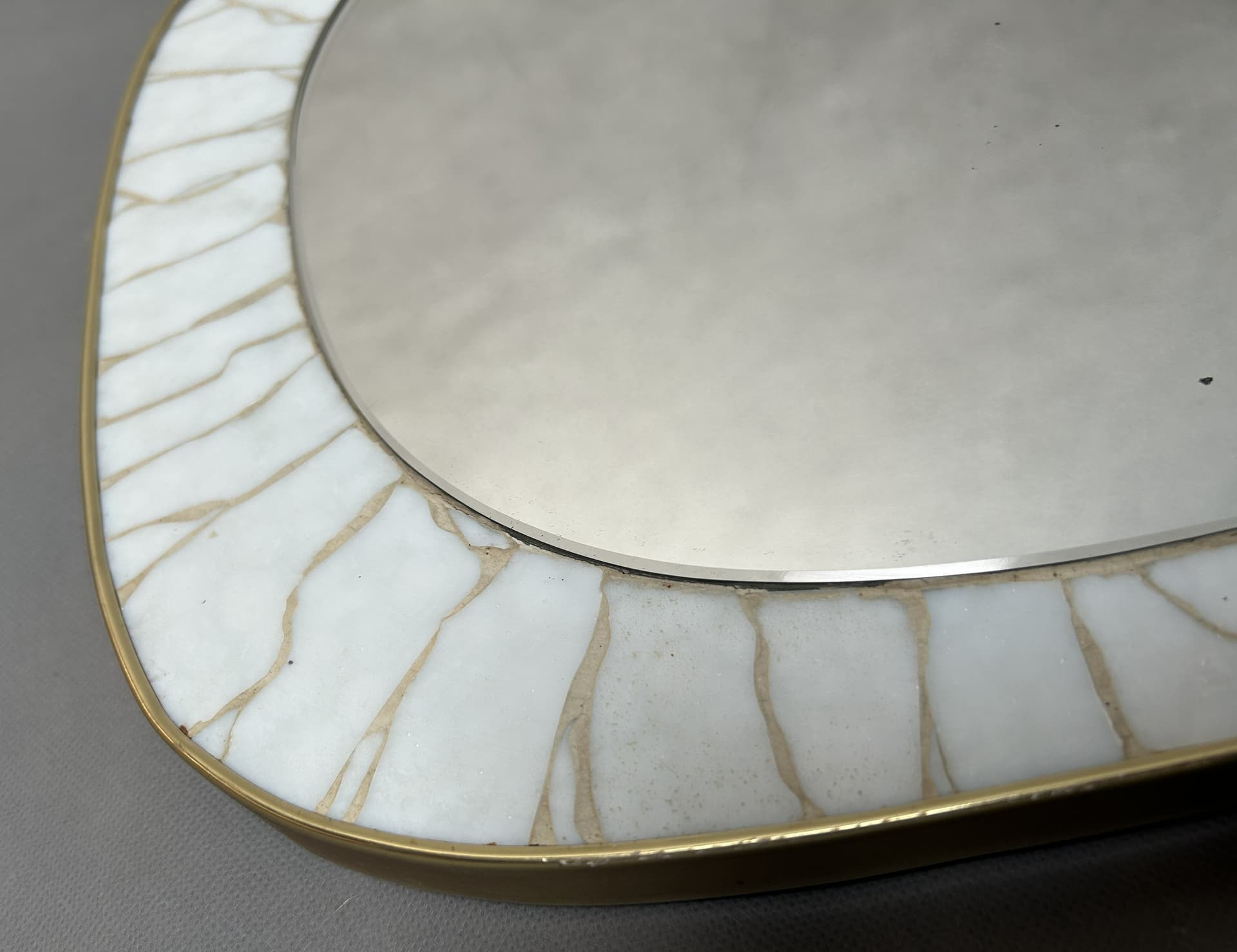 Wall mirror, modernist, white grey beige ceramics, glass, Europe, 1960s. - 310589