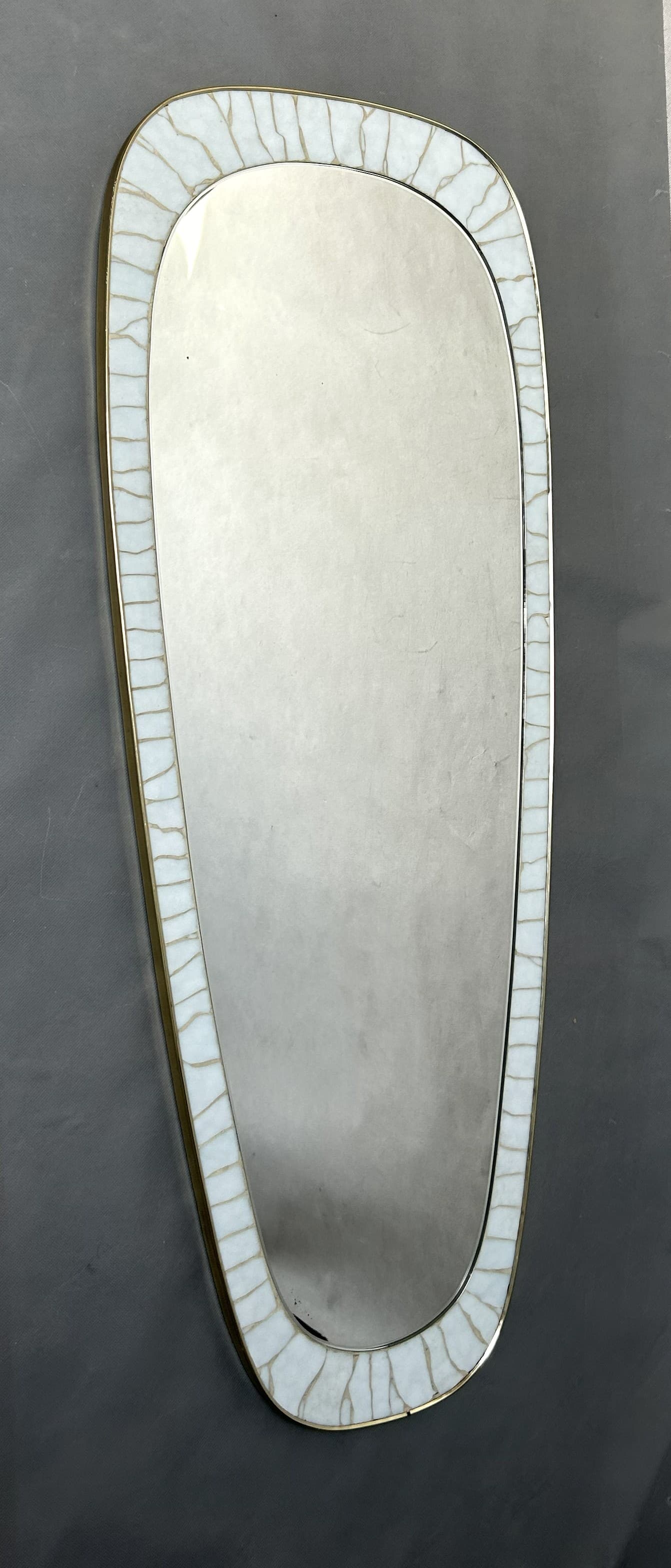 Wall mirror, modernist, white grey beige ceramics, glass, Europe, 1960s. - 310586