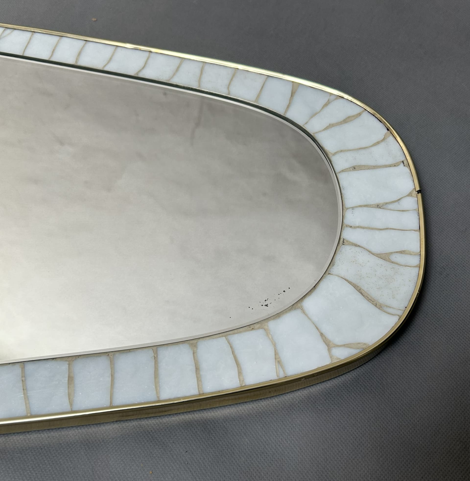 Wall mirror, modernist, white grey beige ceramics, glass, Europe, 1960s. - 310587