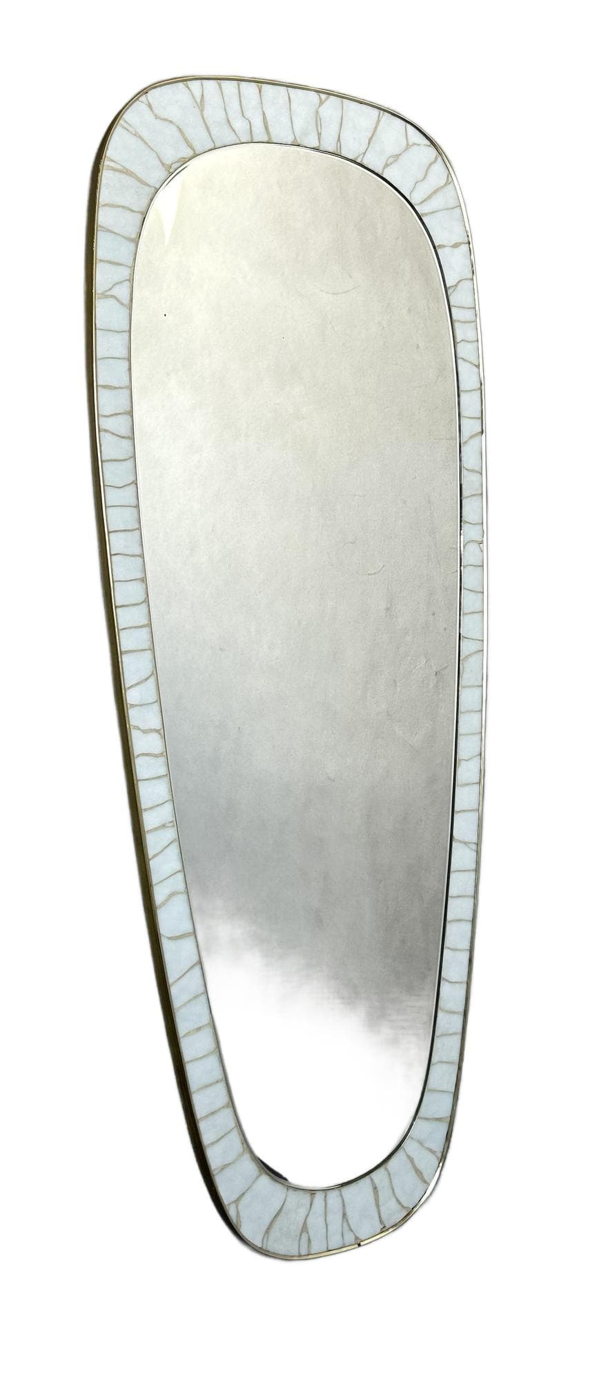 Wall mirror, modernist, white grey beige ceramics, glass, Europe, 1960s.