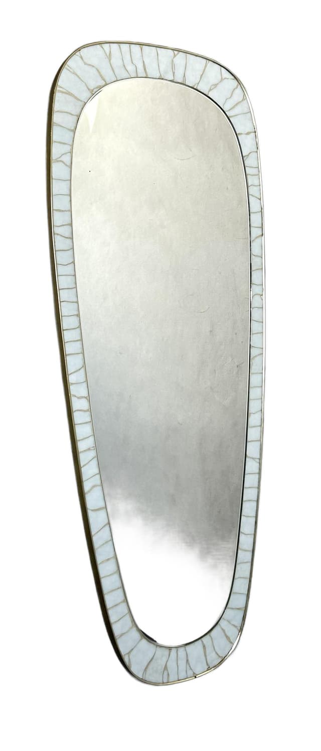 Wall mirror, modernist, white grey beige ceramics, glass, Europe, 1960s. - DIMENSION